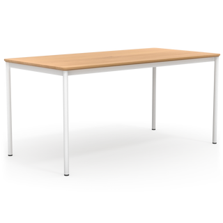 Schreibtisch weißes Metallgestell und massivee Tischplatte