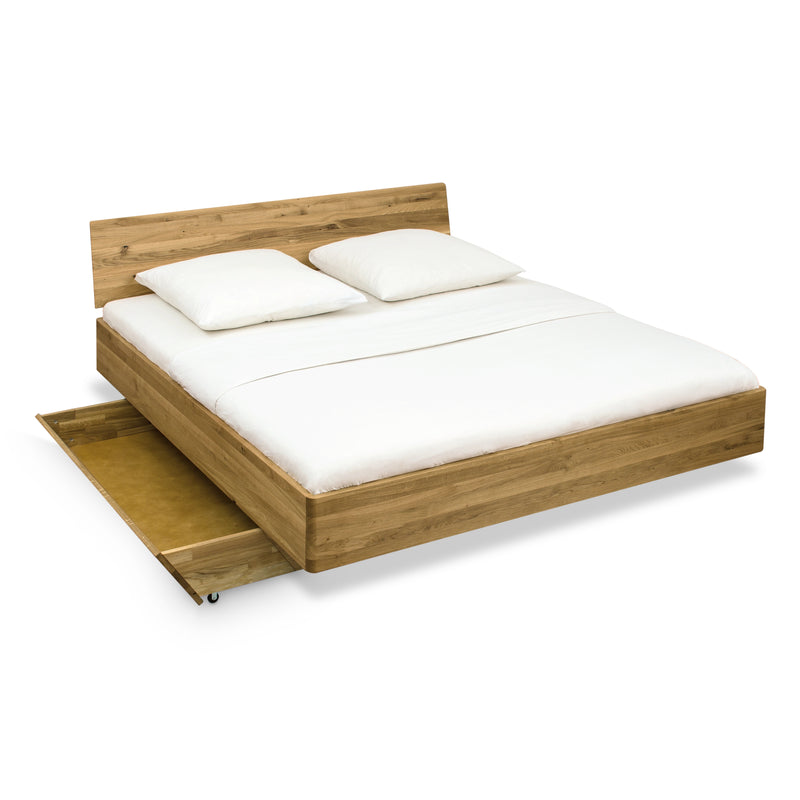 Schwebebett Vollholz mit Stauraum Schubkästen aus zertifizierter Wildeiche