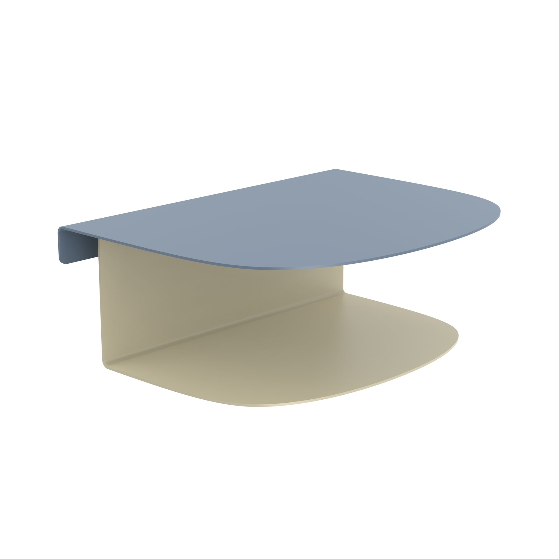 hängender Nachttisch mit zwei Ablageflächen aus Metall in blau beige