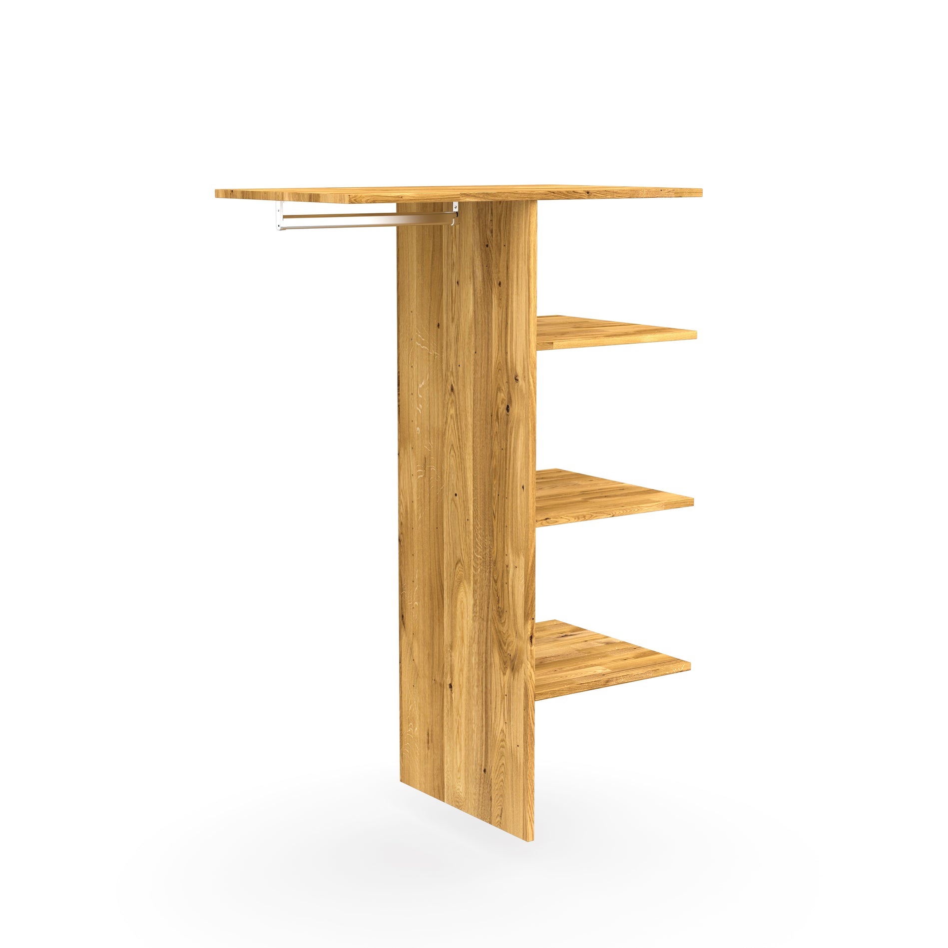 Funktionale Kleiderschrankaufteilung für praktischen Stauraum mit massiven Einlegeböden kombiniert mit einer 50 cm Kleiderstange für Kleiderschrank Prenzlauer Berg 100