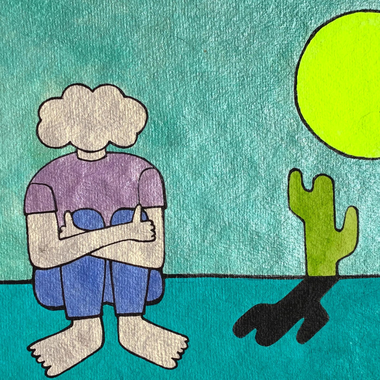 Kunst Streetart Wolke Person Kaktus Sonne