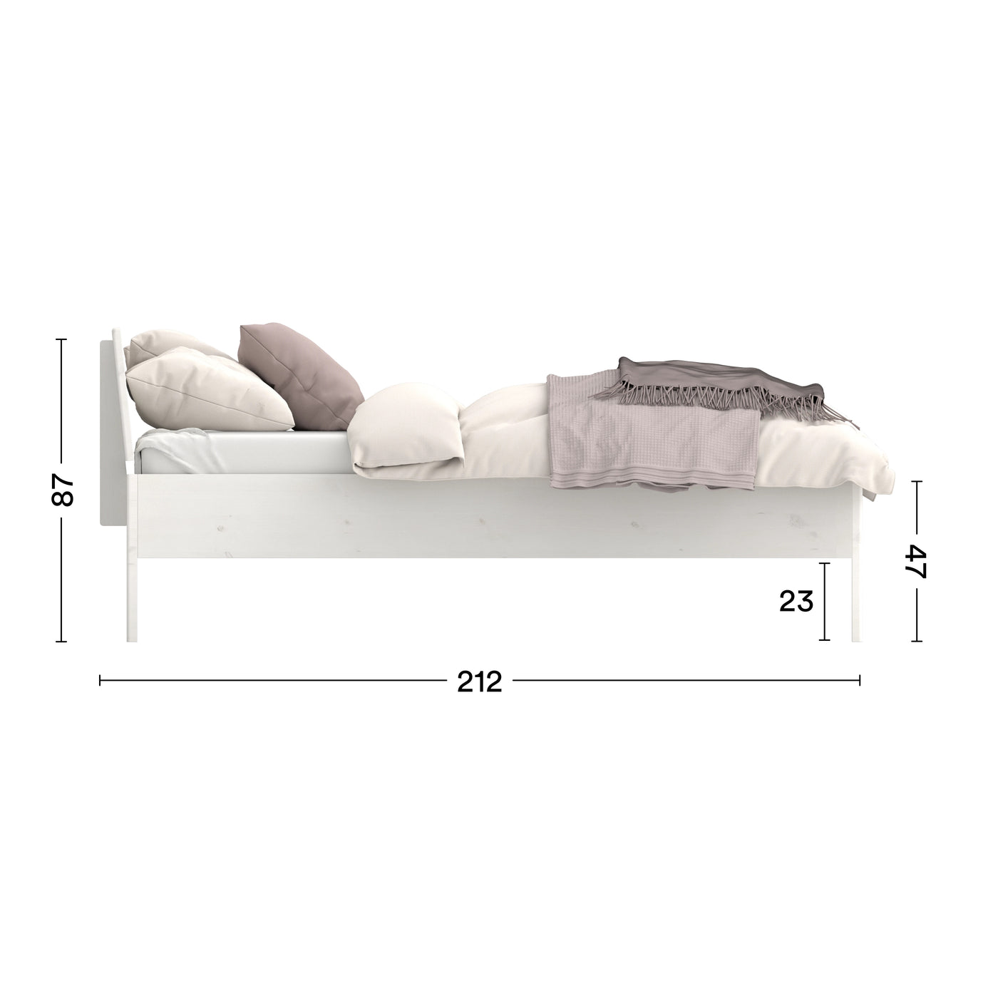 Maße Bett Lade weiß lasiert in Komforthöhe minimalistisches Design
