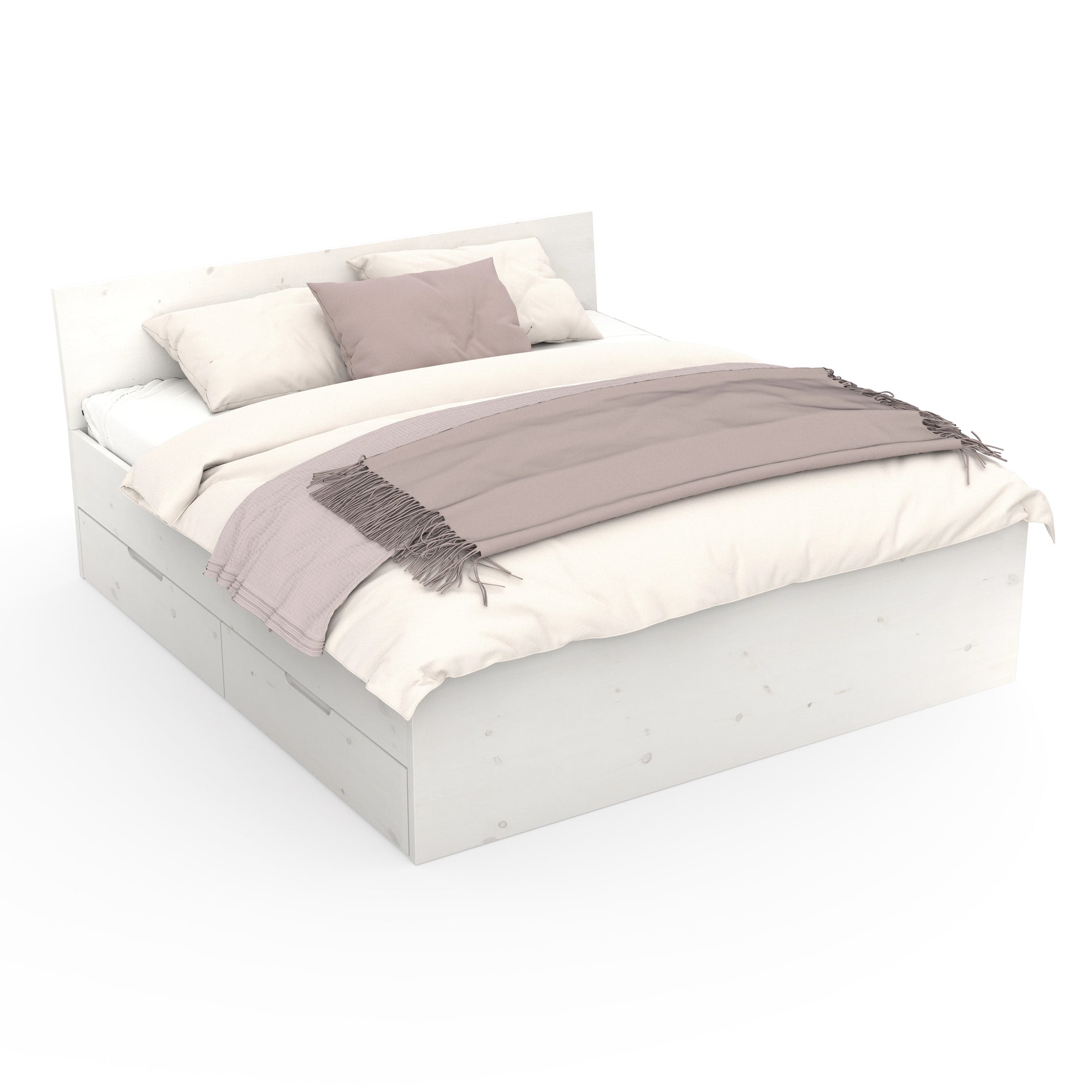 Skandinavisches Stauraumbett mit funktionalen Schubladen und Kopfteil