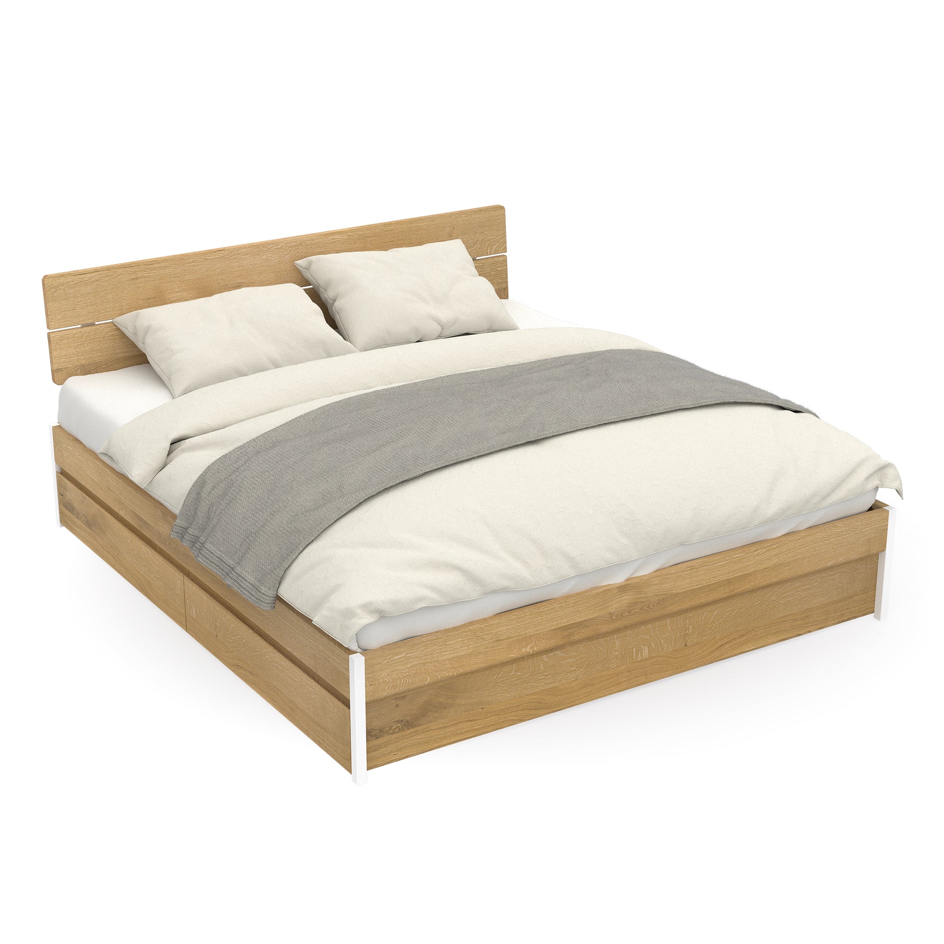 Luna Bett 140x200 mit weißen bettfüßen schlichter Stauraum
