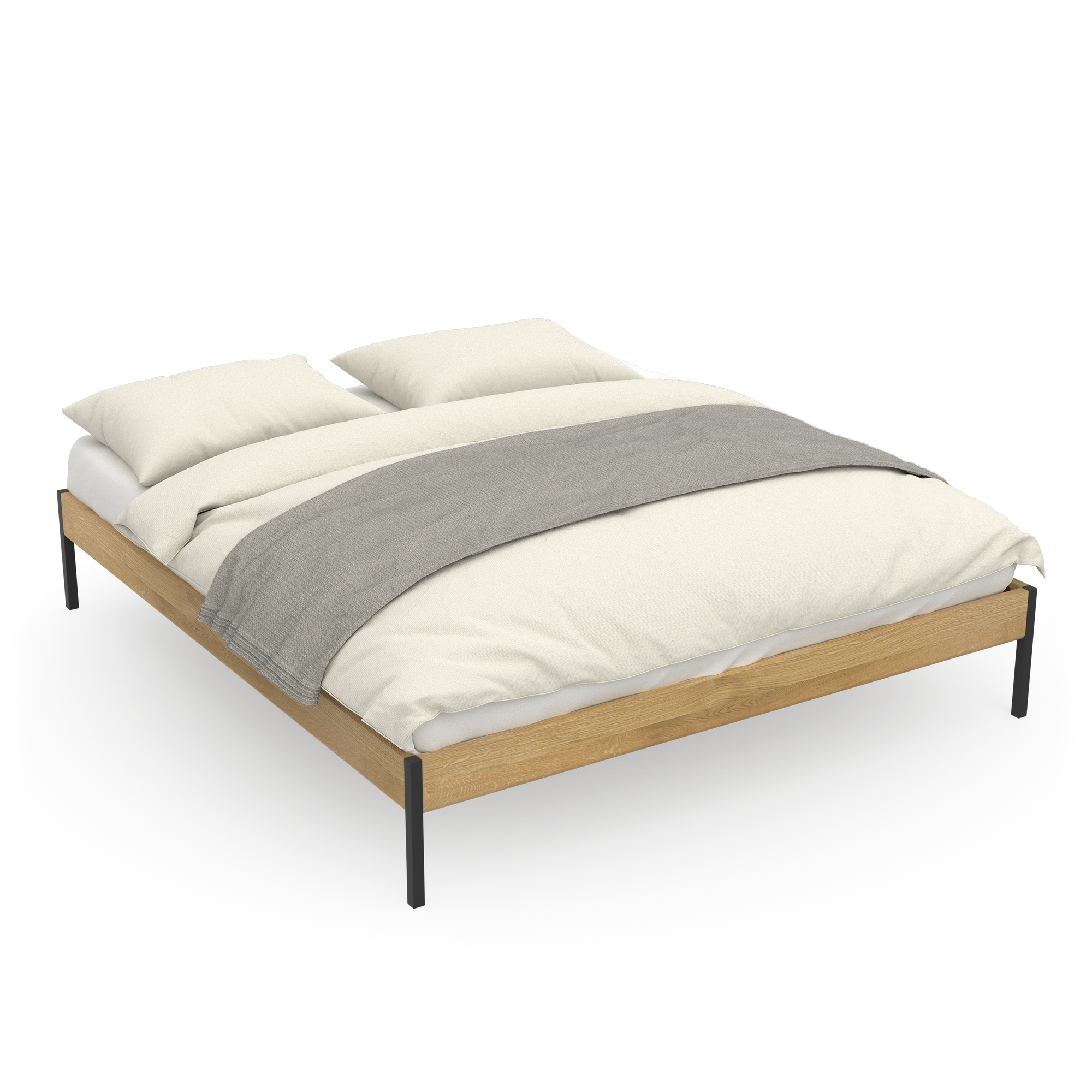 Plattformbett aus Metall und zertifiziertem Eichenholz modern und stabil