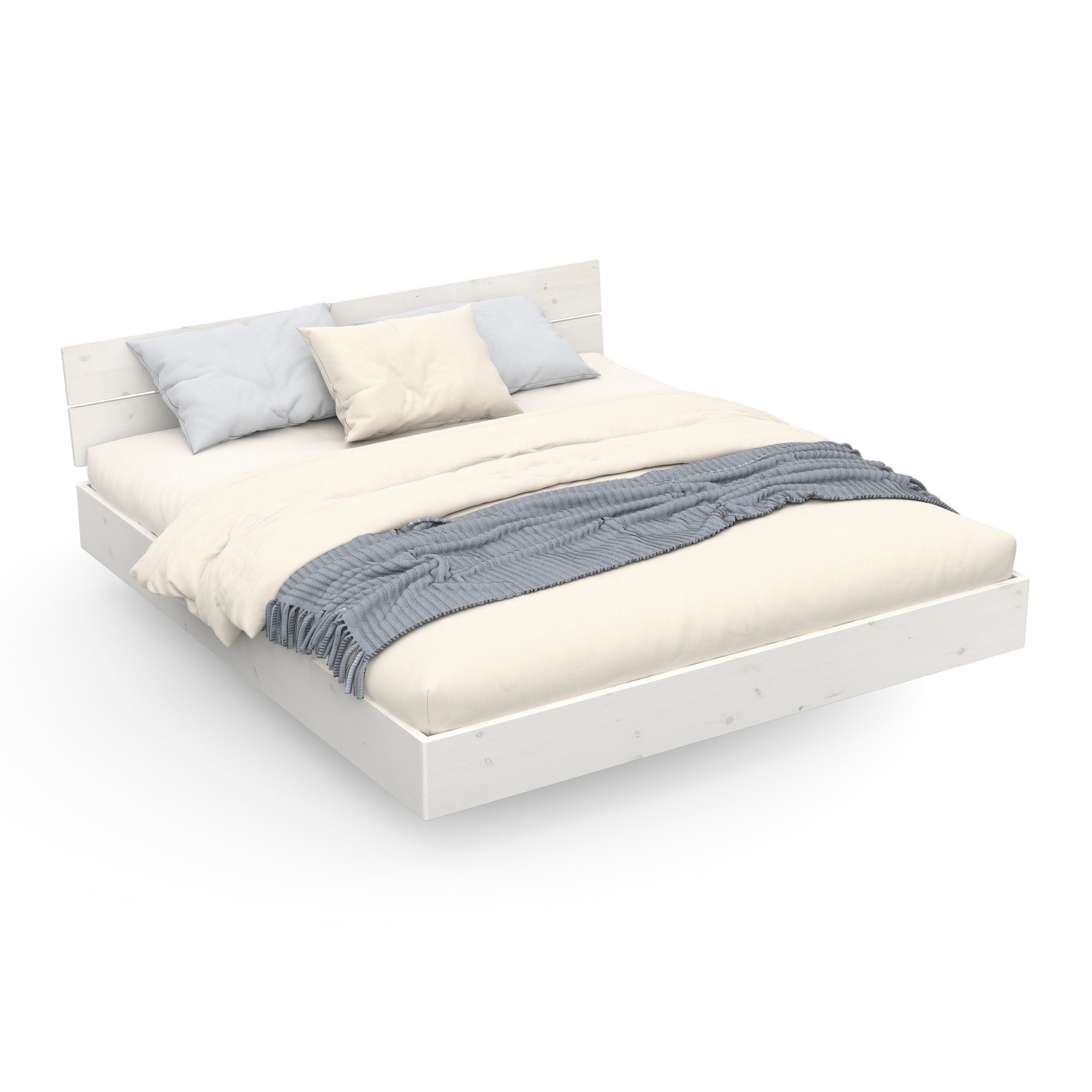 Weißes Schwebebett mit Kopfteil