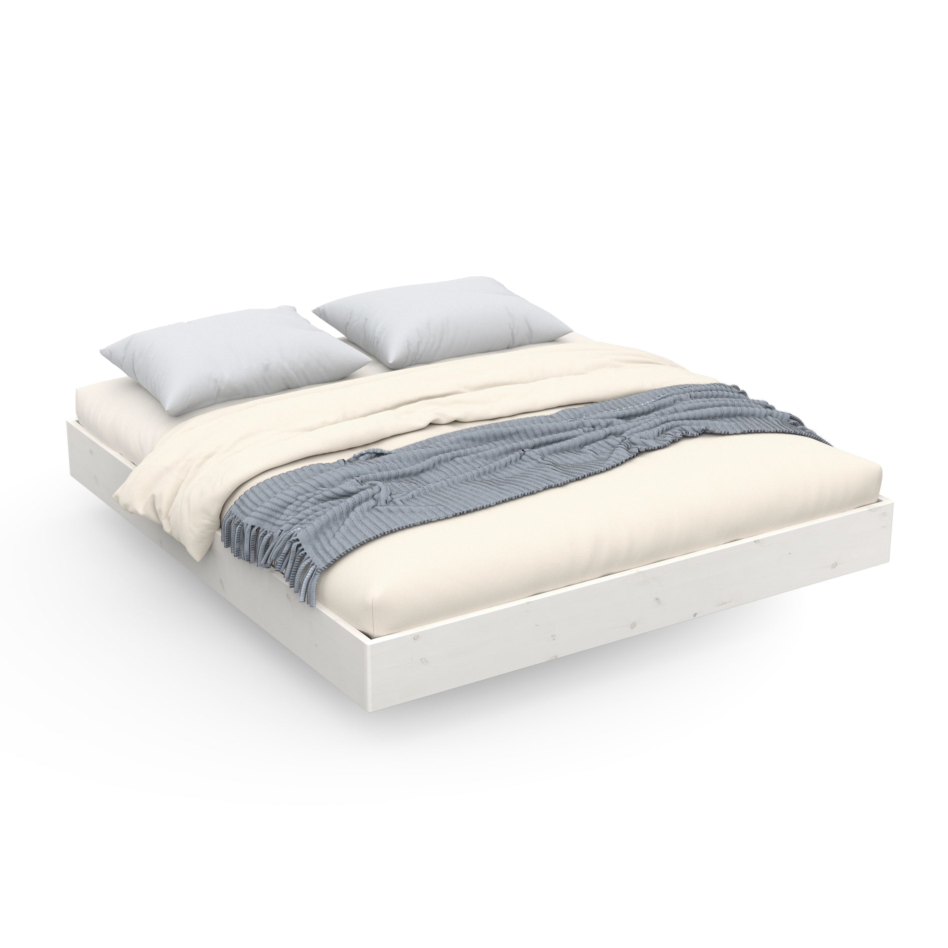 Weiß lasiertes Schwebebett aus Massivholz