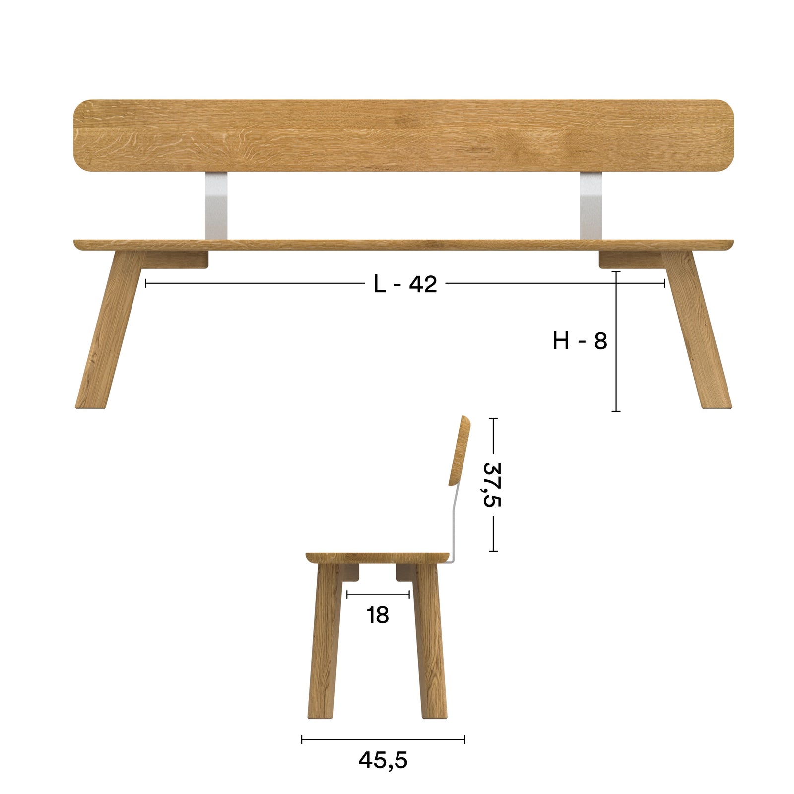 Maßen Sitzbank Form A mit Lehne