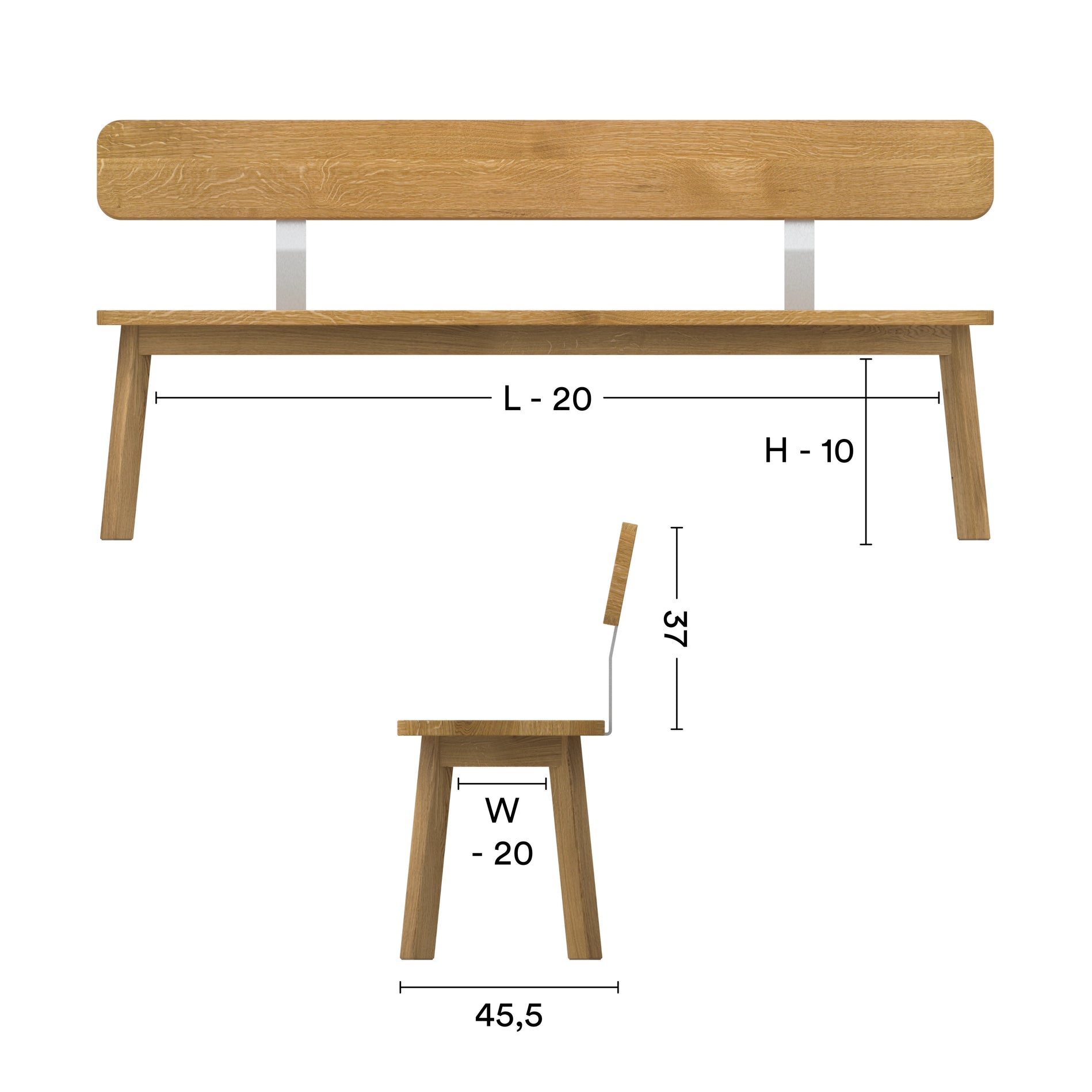 Maße Sitzbank mit Lehne Form F