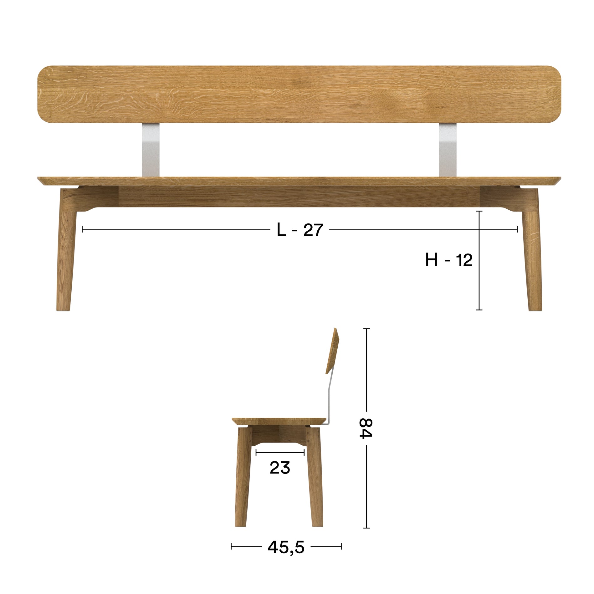 Maße von Sitzbank mit Lehne