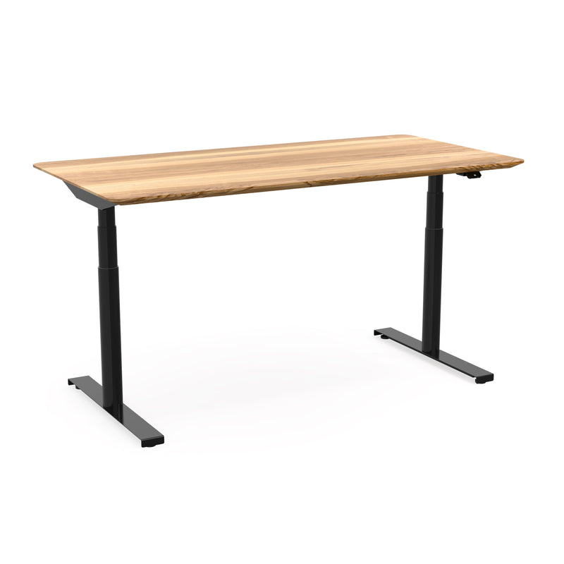 ergonomischer höhenverstellbarer Schreibtisch Levi schwarzes Gestell mit hochwertiger Vollholz Tischplatte  aus zertifizierter geölter Esche