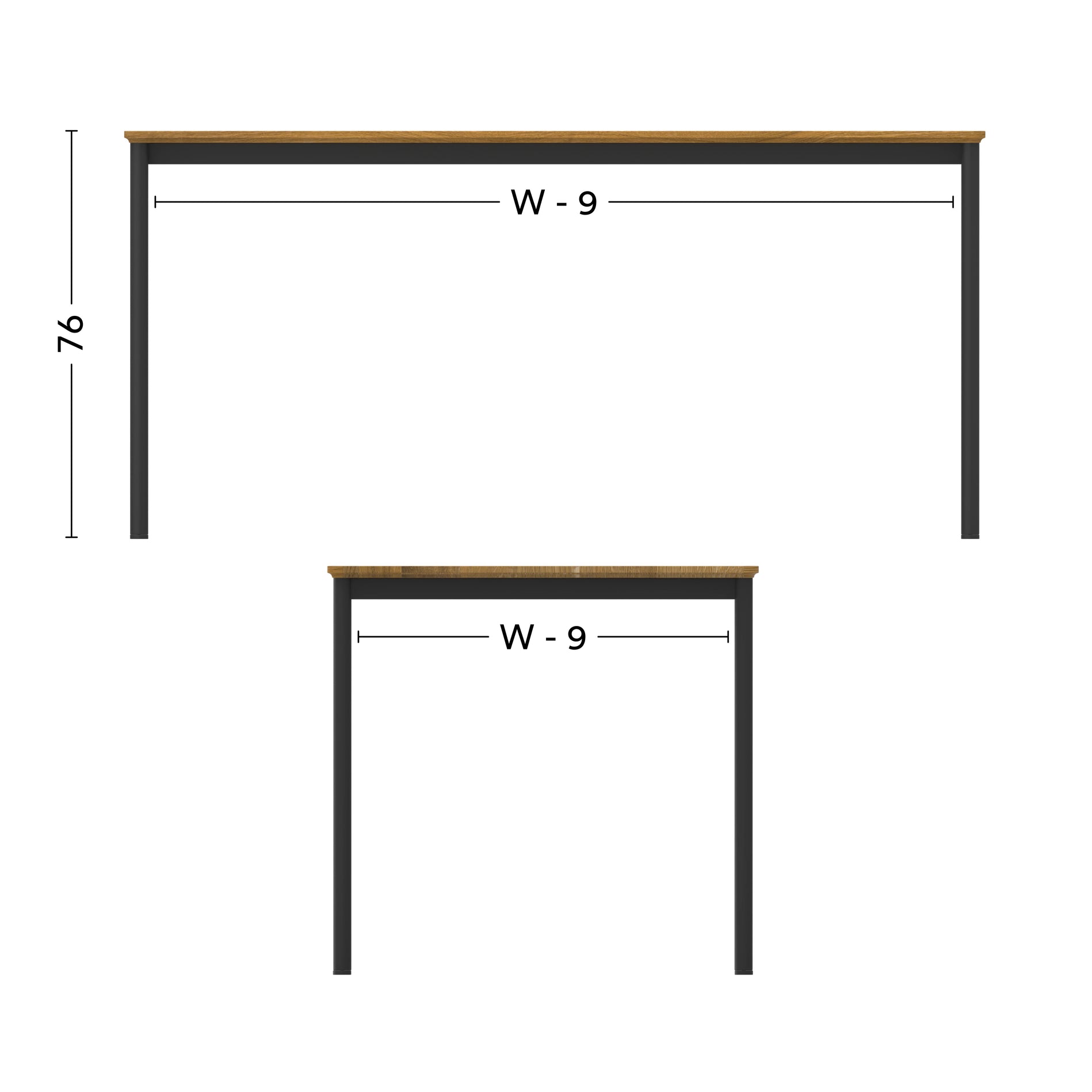 Maße On-Demand Scheibtisch nachhaltige Holzplatte Metallgestell