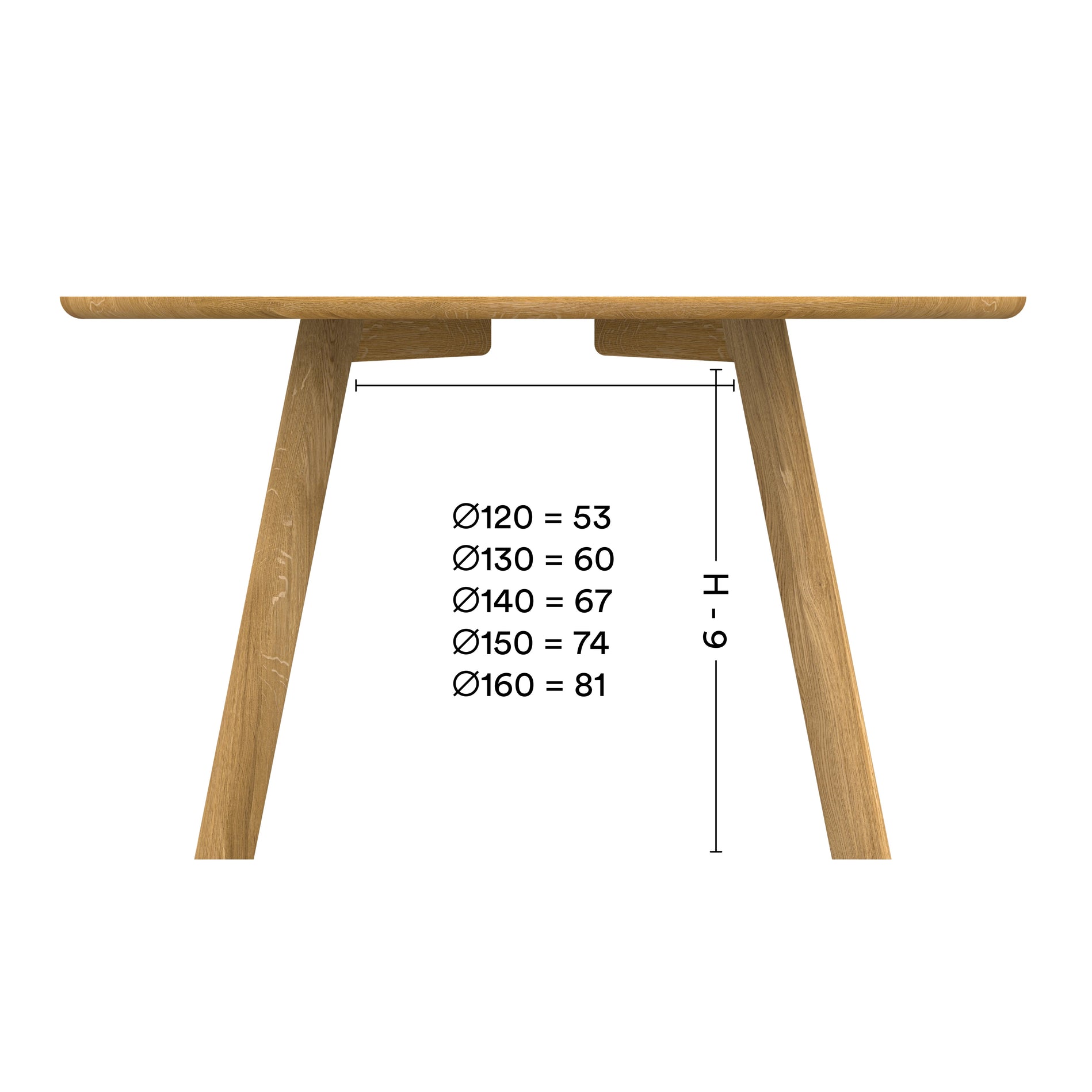 Maße geölter runder Esstisch Form A nachhaltiges MAssivholz
