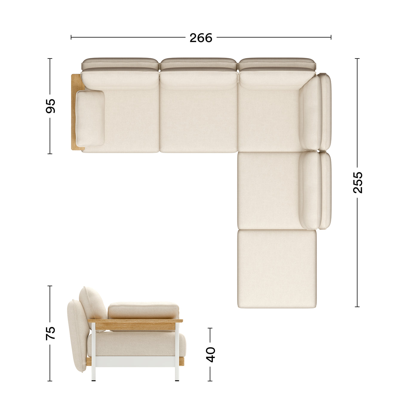 Maße Ecksofa Mio Lounge 4-Sitzer mit Chaiselongue