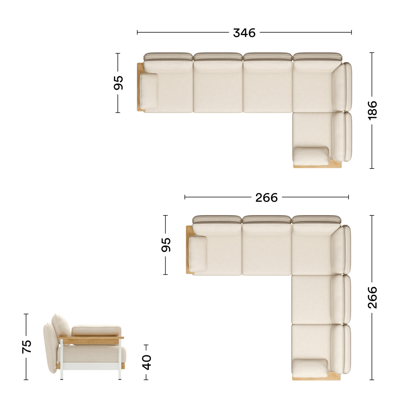Maße Ecksofa Mio Lounge 5-Sitzer