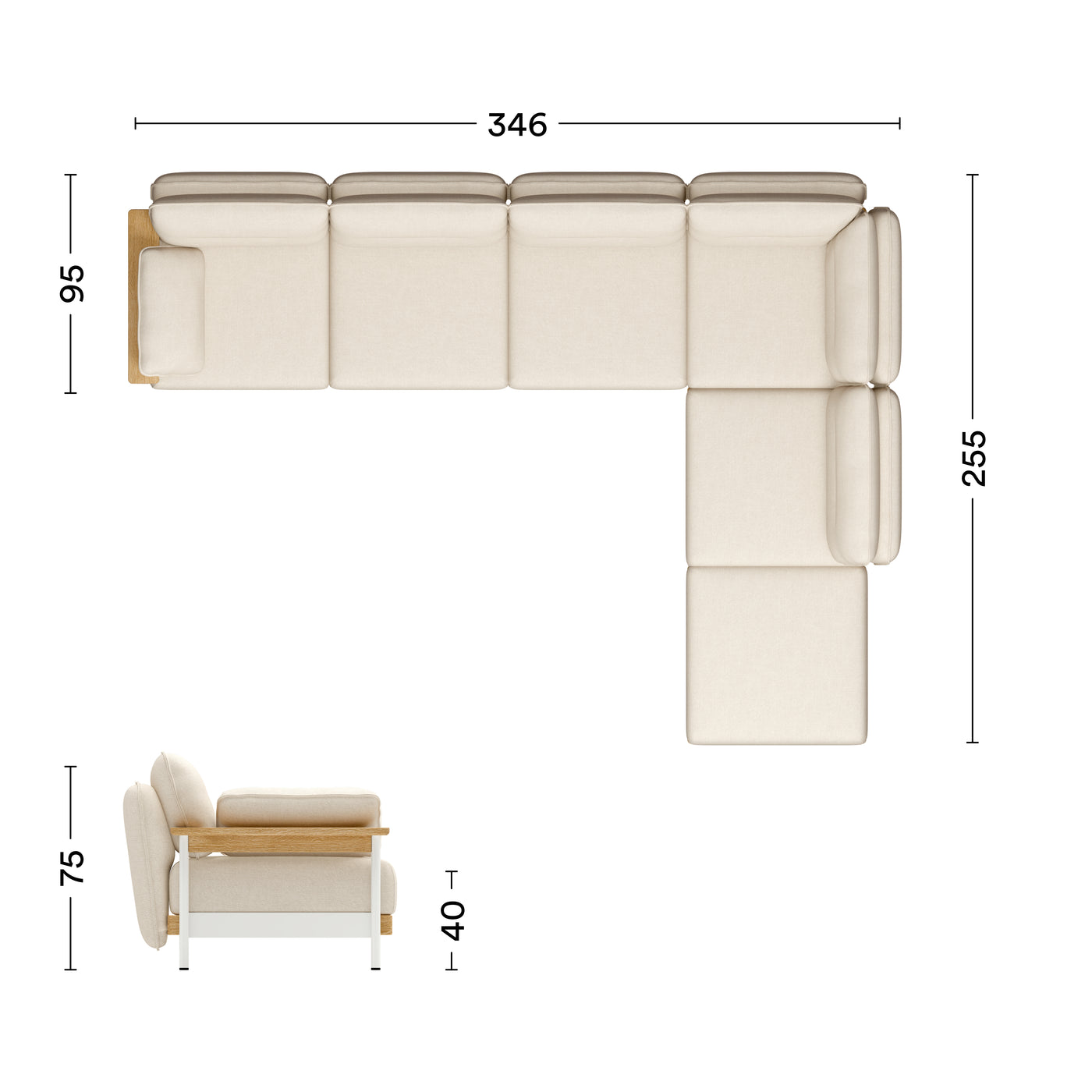 Maße Ecksofa Mio Lounge 5-Sitzer mit Chaiselongue