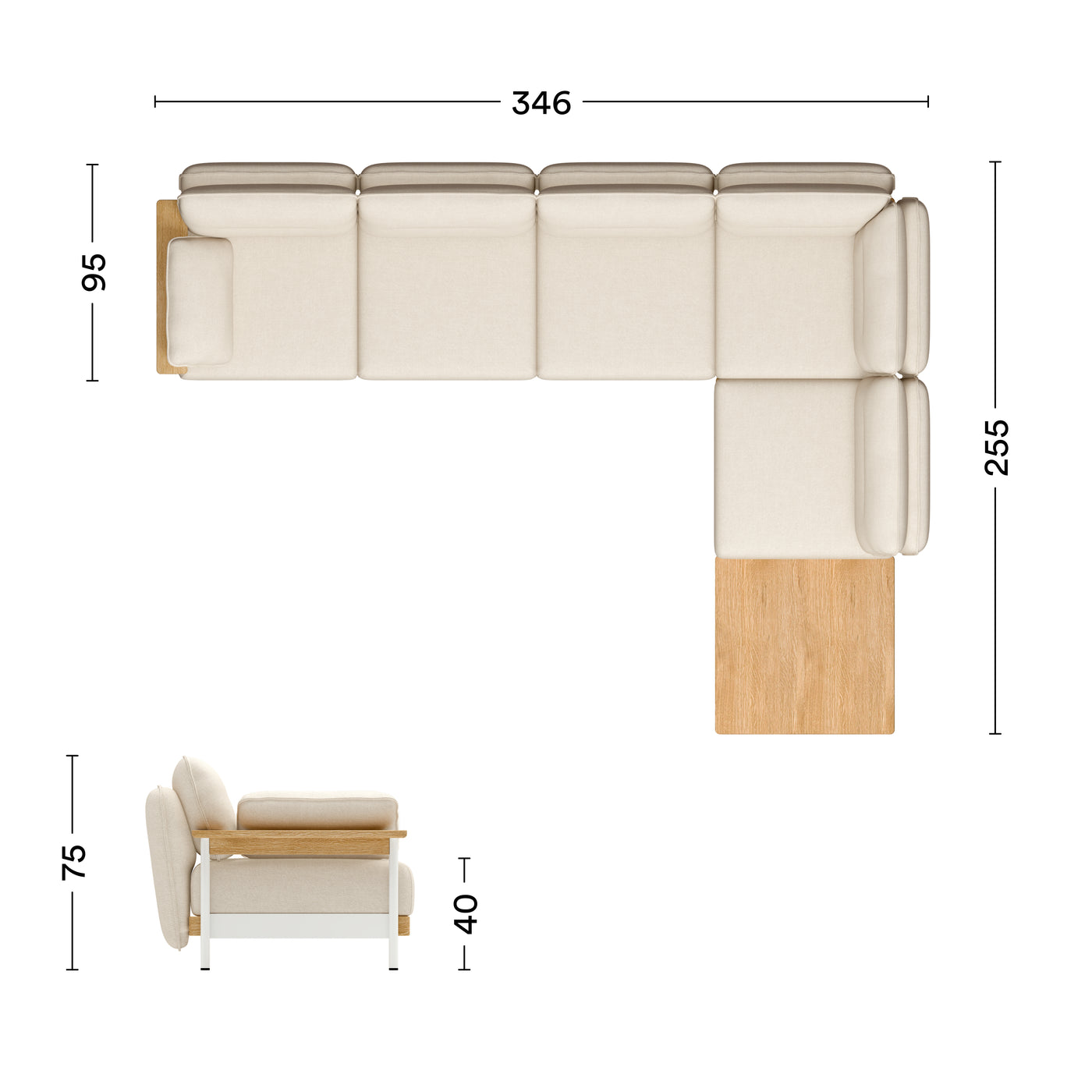 Maße Ecksofa Mio 5-Sitzer Lounge mit Tisch