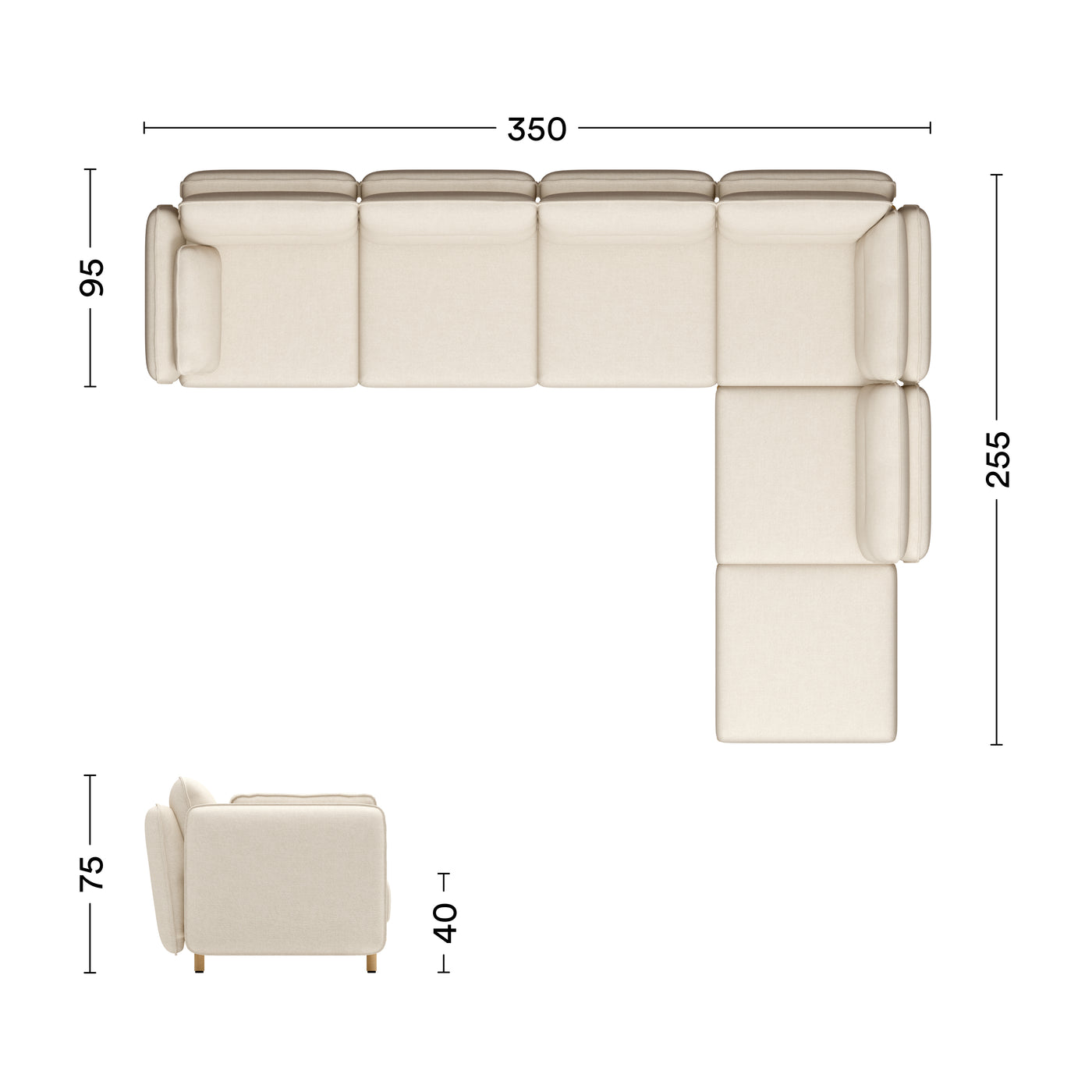 Maße Ecksofa Mio Soft Eiche 5-Sitzer mit Chaiselonge