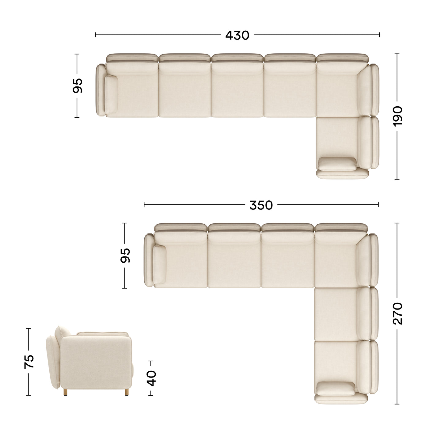 Maße Ecksofa Mio Soft 6-Sitzer