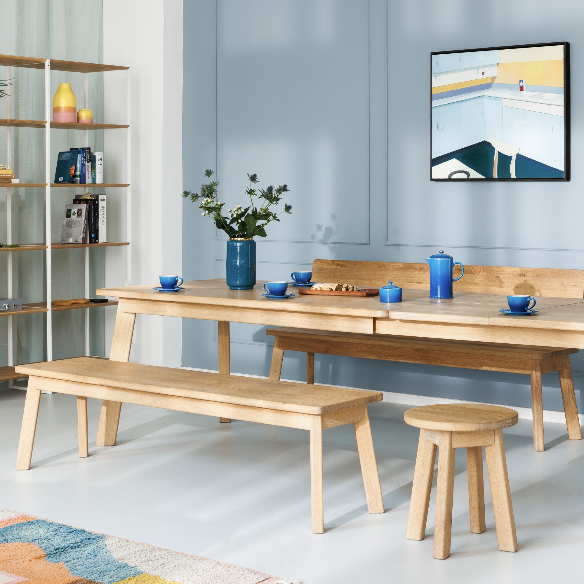 Versteckter Auszug bei Massivholztisch Form F auf Maß handgefertigt Zeitlos langlebig