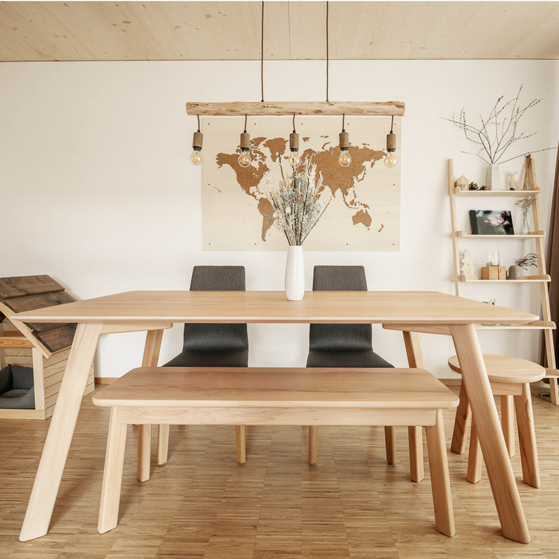 Design Esstisch und Sitzbank aus heller Buche