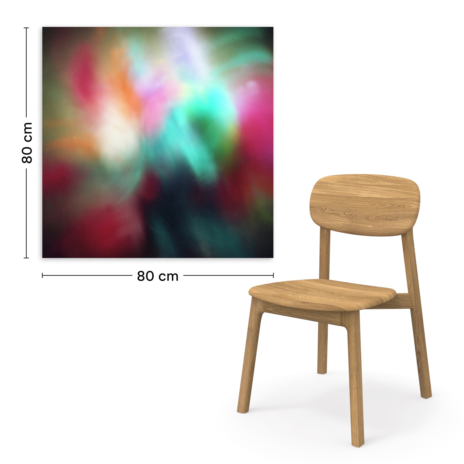 Maße 80x 80 cm Fotografie im Verhältnis zum Esszimmerstuhl June