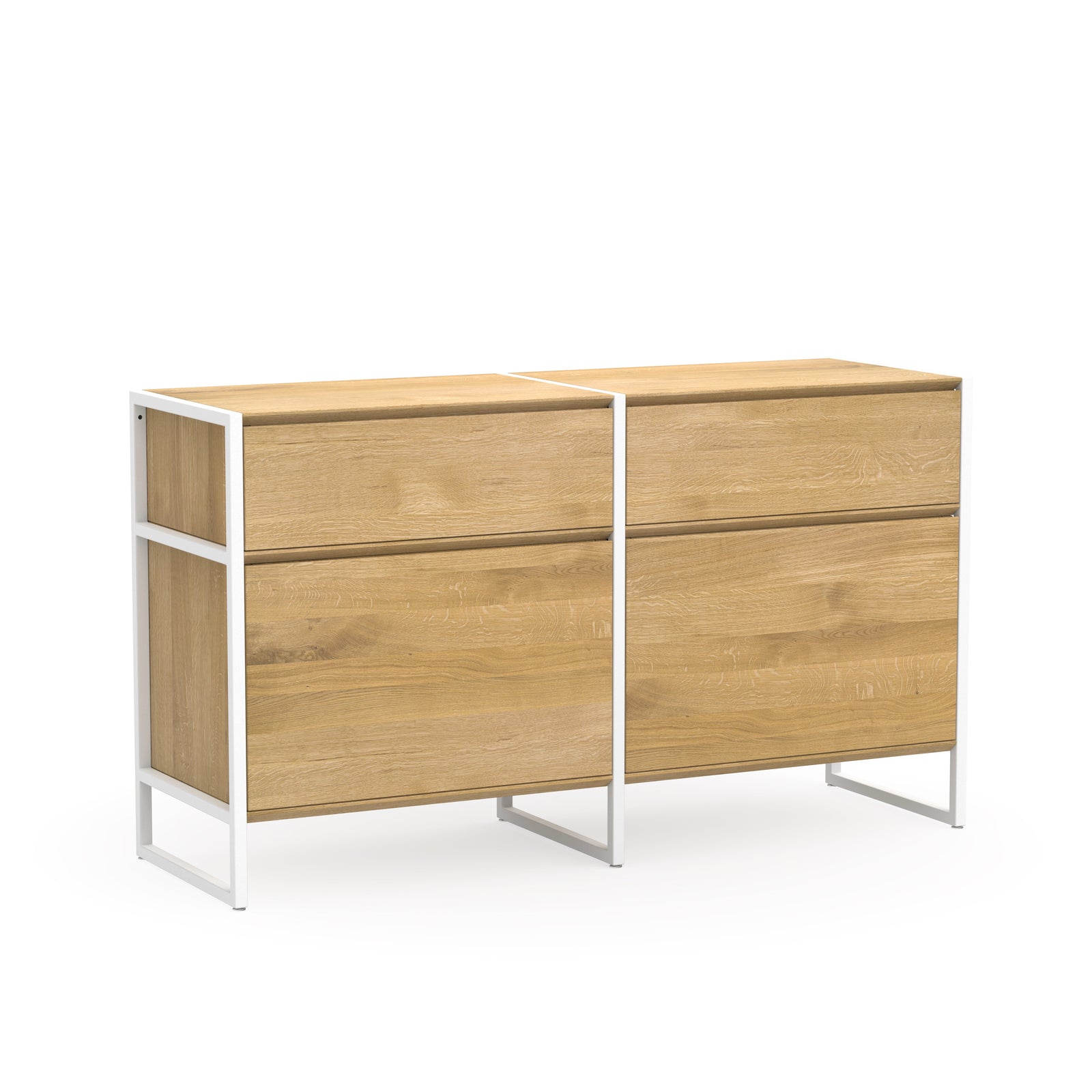ökologisches Vollholzmöbel Sideboard mit Türen im zeitlosen Design und weißen Metall Elementen
