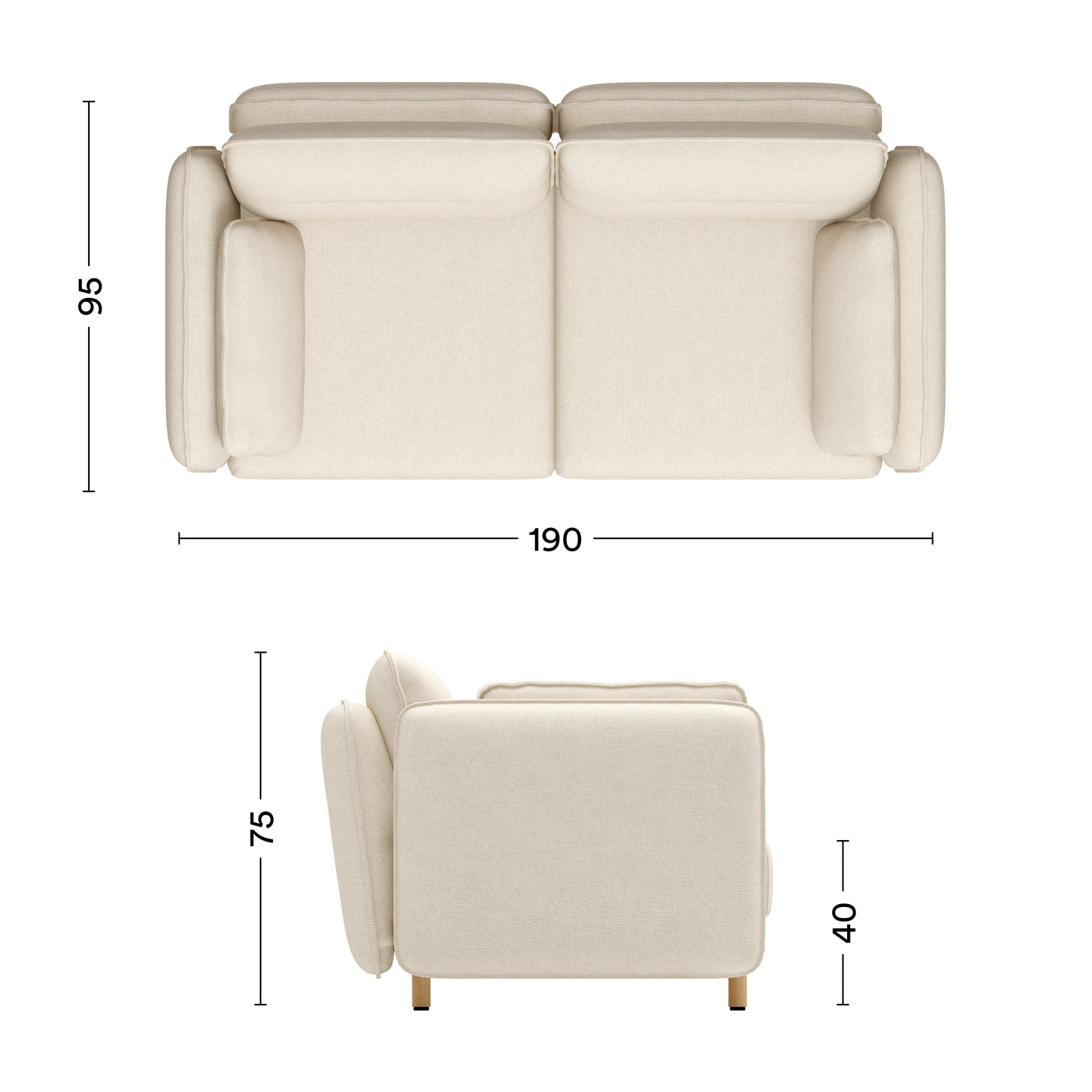 Maße Sofa Mio 2-Sitzer Soft Eiche