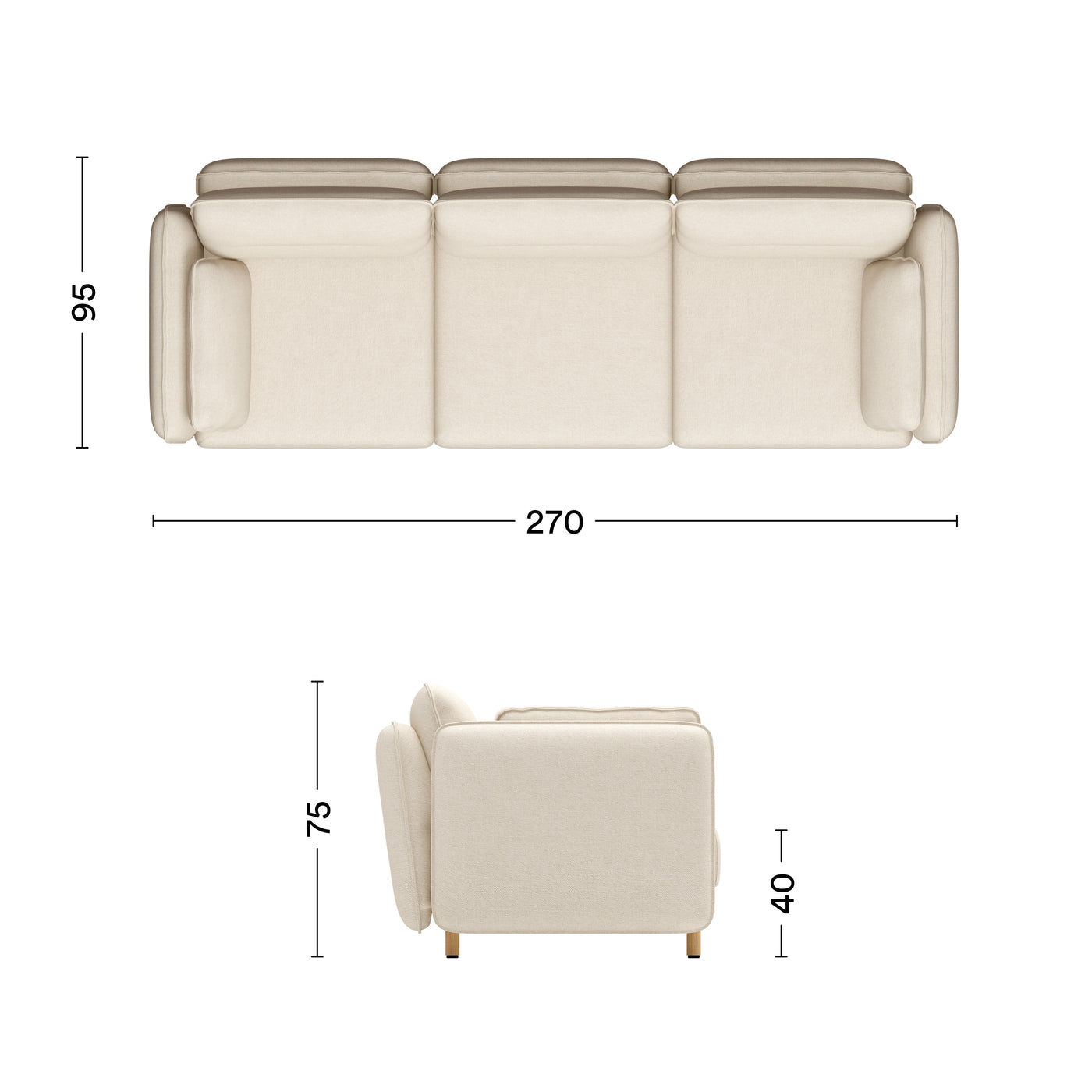 Maße Sofa Mio Soft 3-Sitzer Eiche