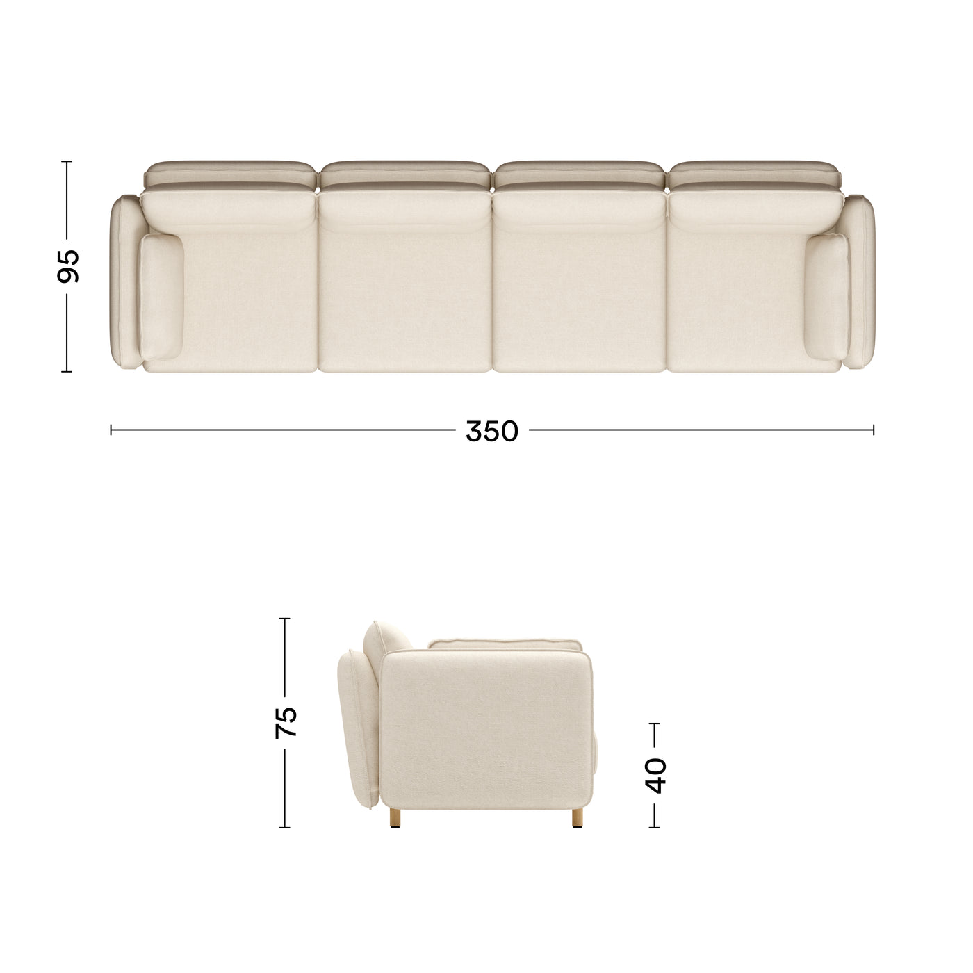 Maße Sofa Mio 4-Sitzer Soft Eiche