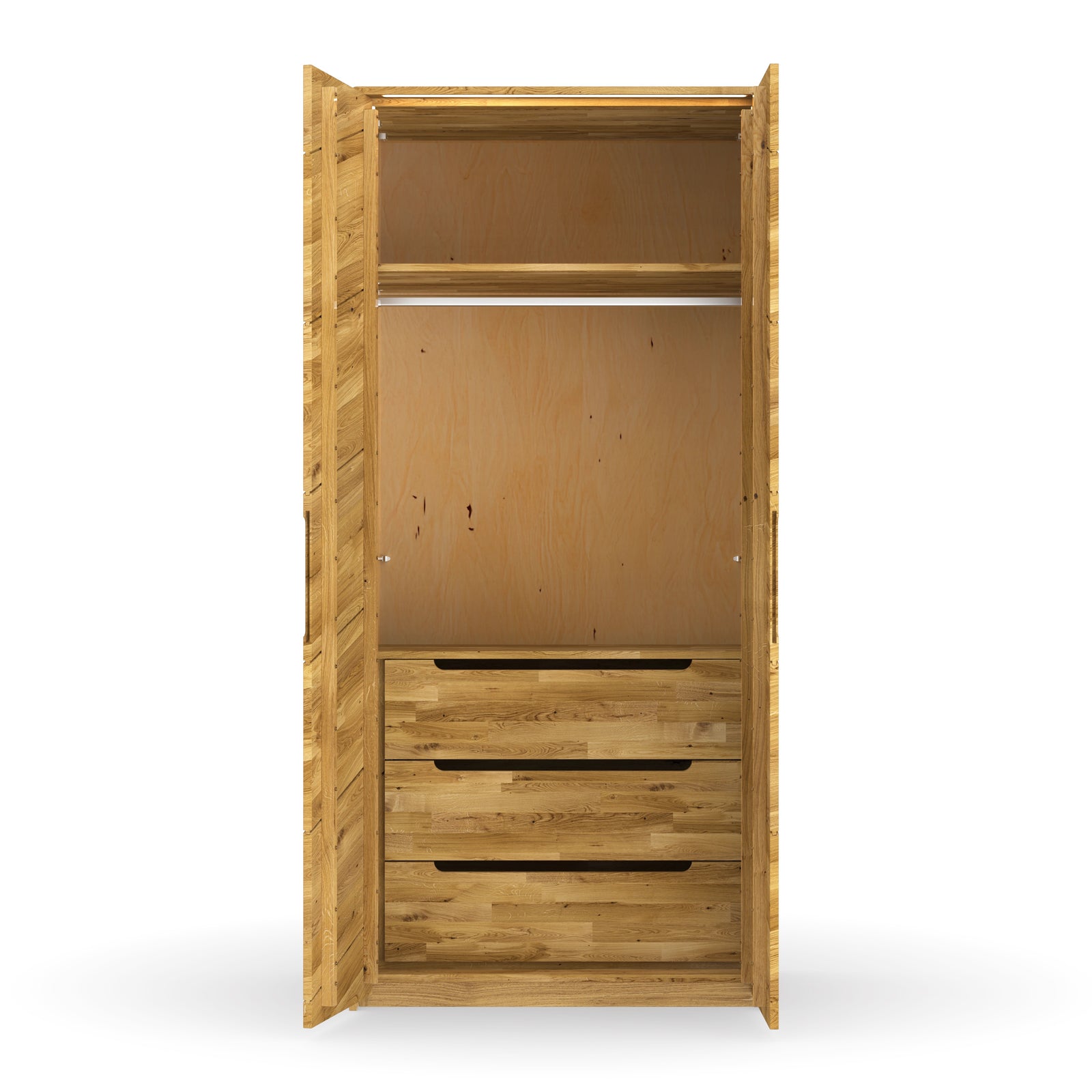 Hochwertiger Kleiderschrank mit integriertem Licht mit Kleiderstange und Schubladen