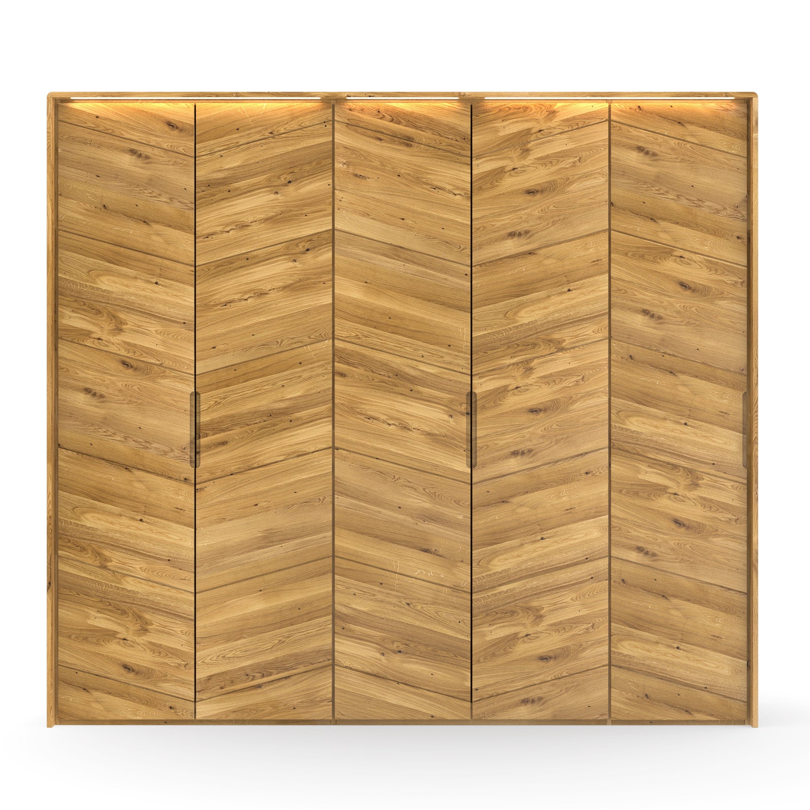 Funktionaler 5-Türer Kleiderschrank aus massiver Wildeiche und integriertem Licht