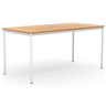 Minimalistischer Schreibtisch weißes Metallgestell kombiniert mit einer handgefertigten massiven Tischplatte