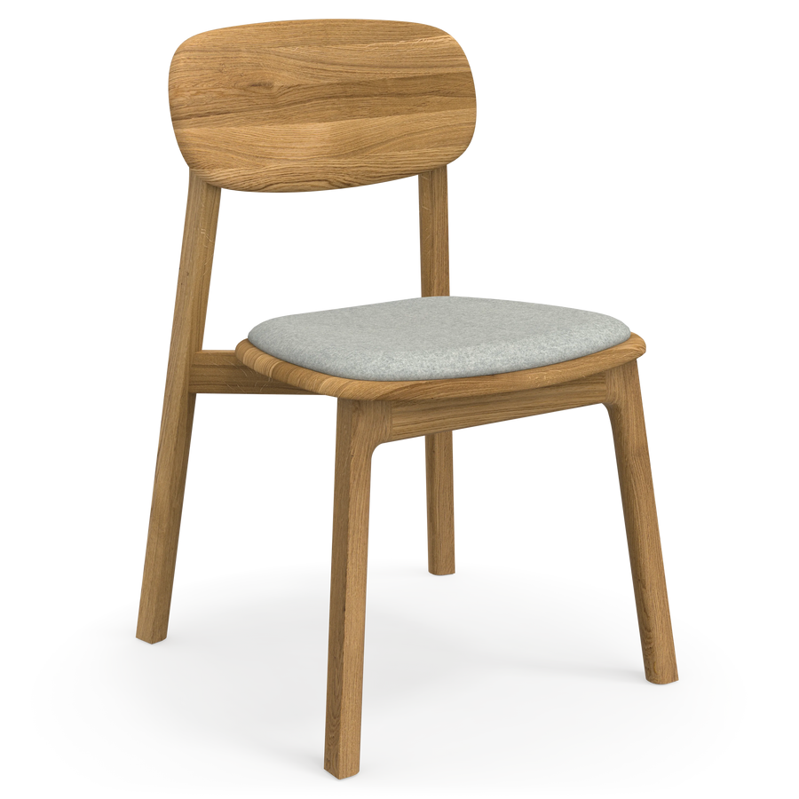 Eleganter Esszimmer Stuhl aus massivem Eichenholz und zusätzlichem Sitzpolster in Grau