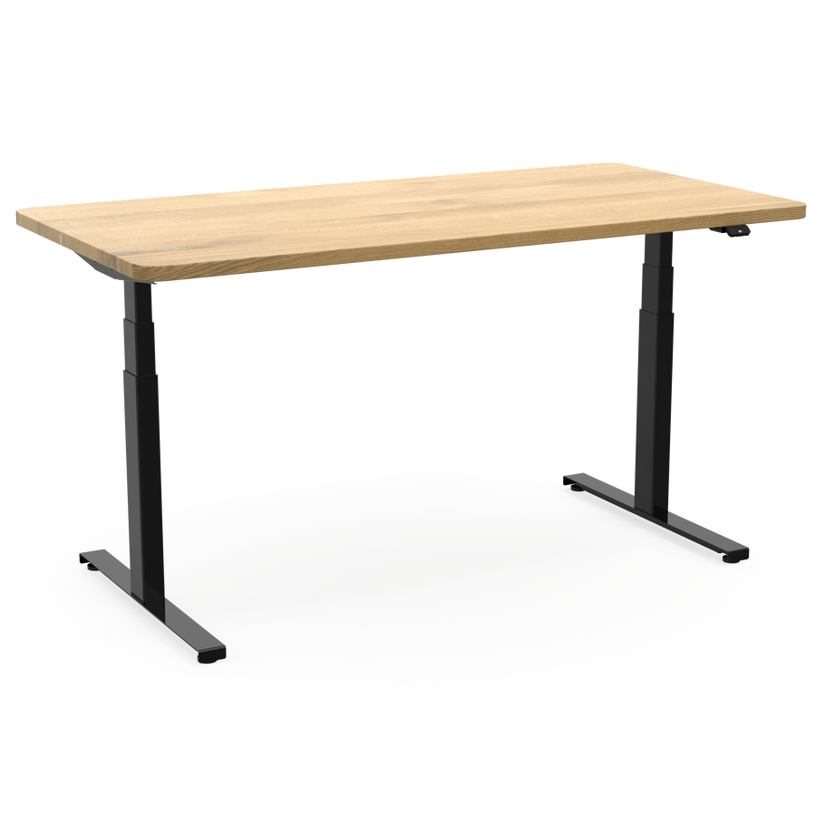 schwarzes Höhenverstellbares Tischgestell mit individueller minimalistischer Massivholzplatte