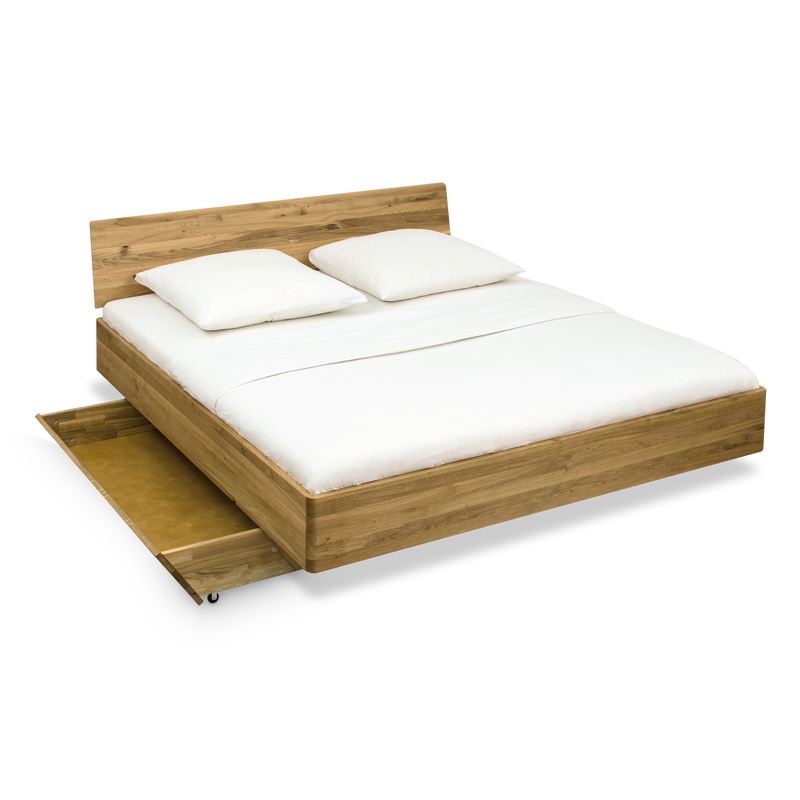 Schwebebett Vollholz mit Stauraum Schubkästen aus zertifizierter Wildeiche 