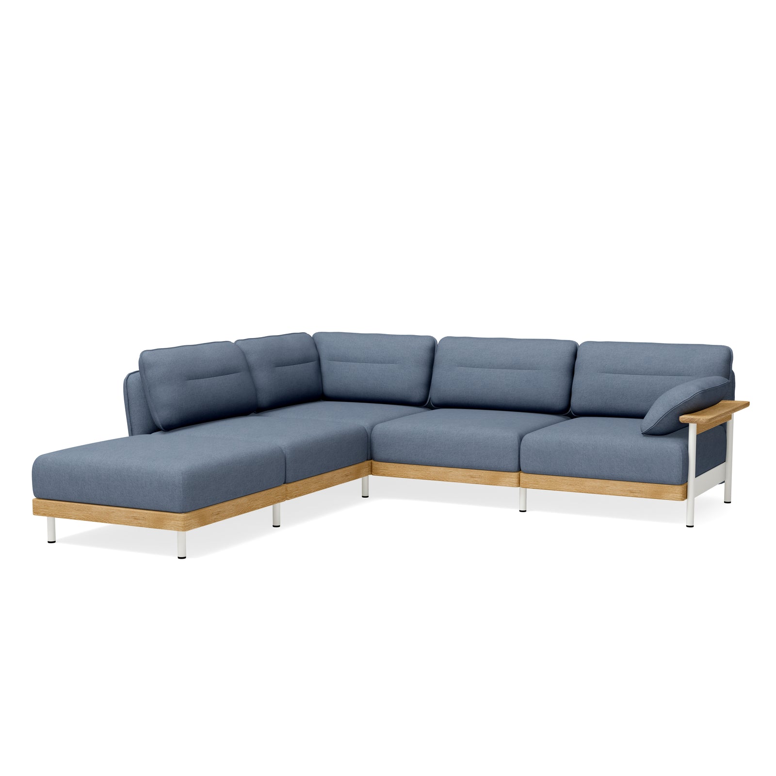 Ecksofa mit Pouf - Eiche, blaugrau