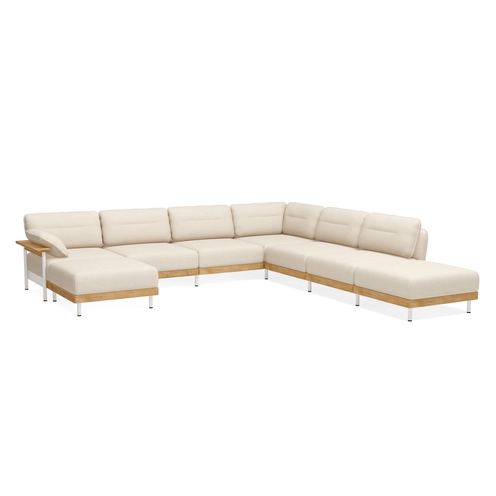 Großes Ecksofa mit zwei Poufs - beige