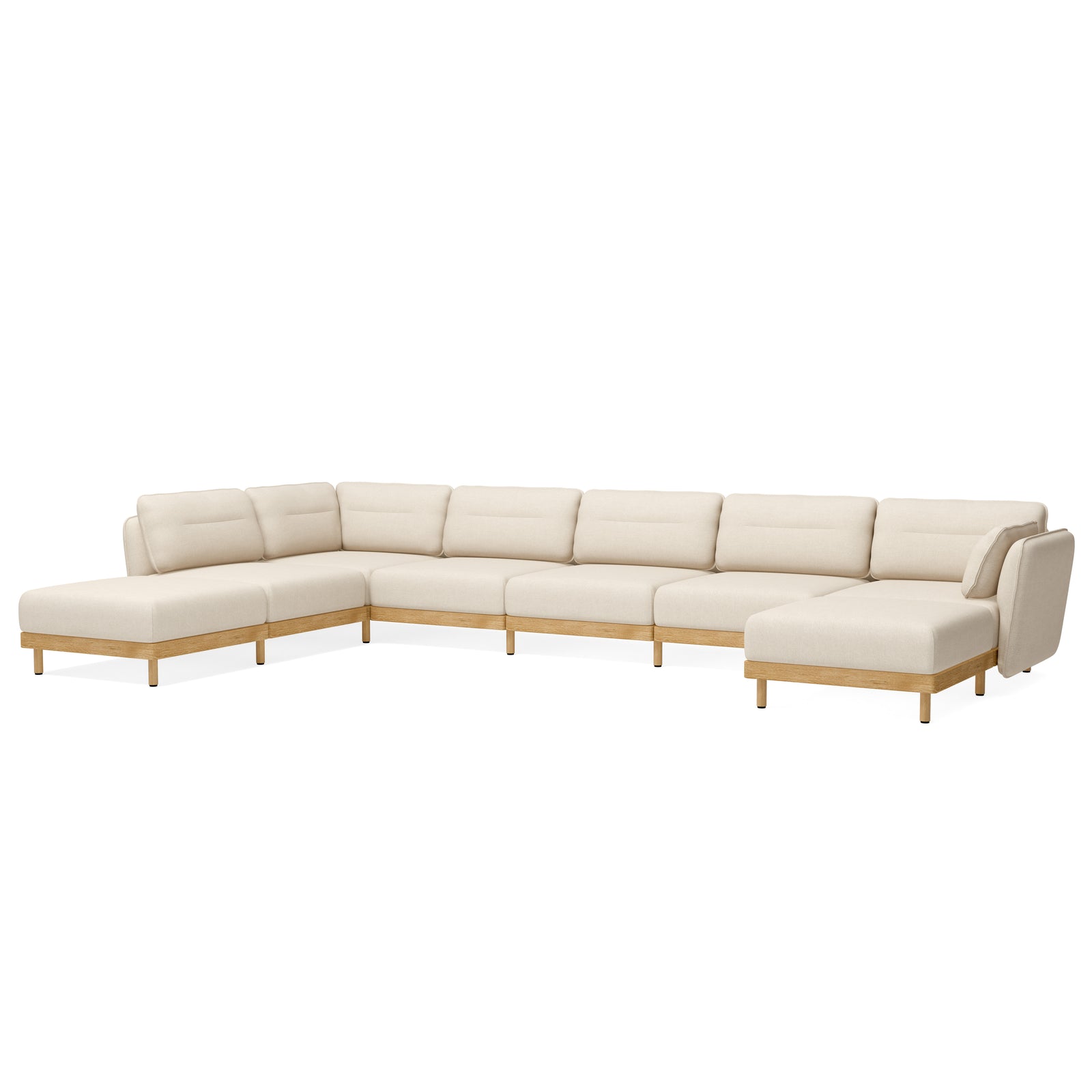 Großes Ecksofa 6-Sitzer mit 2 Poufs - beige