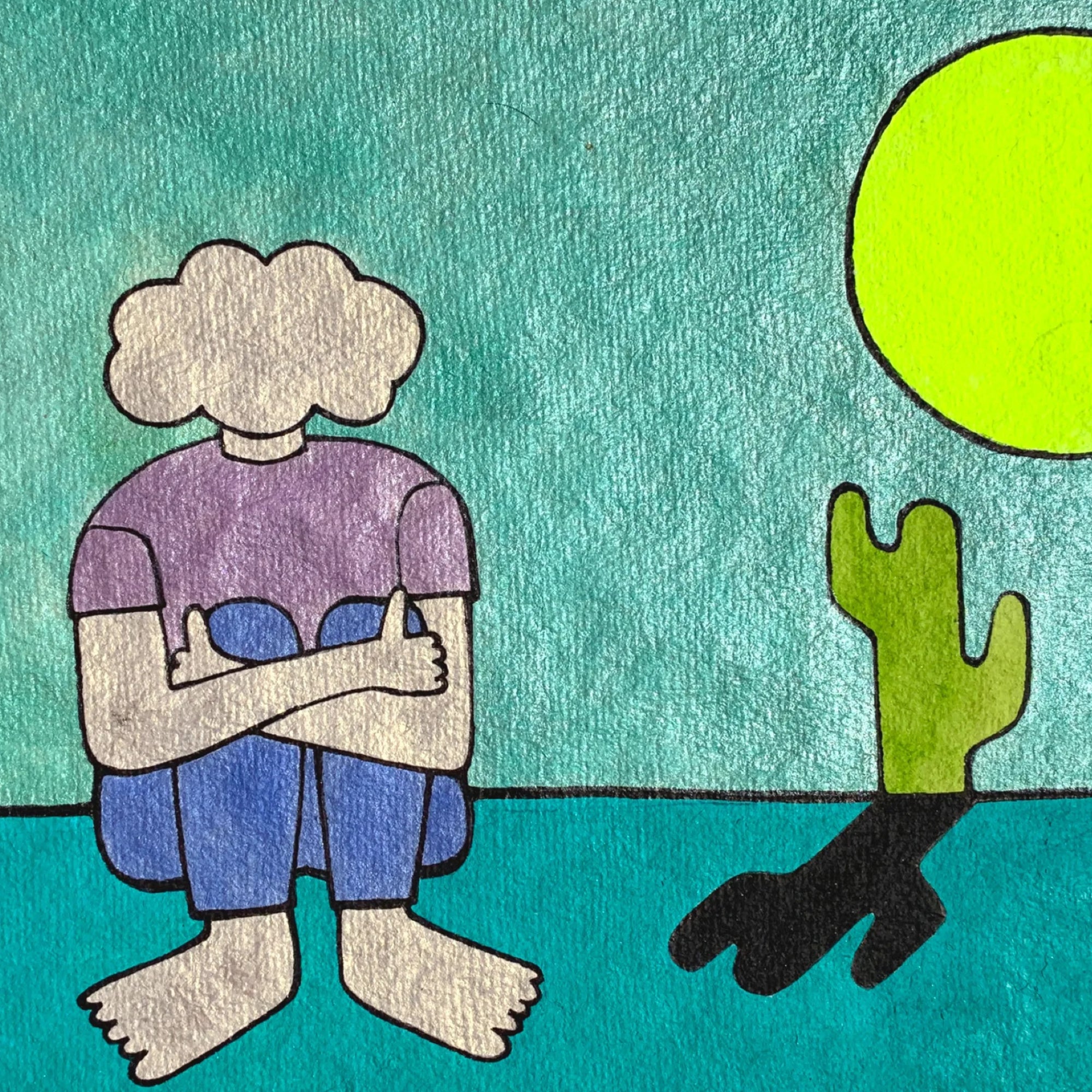 Kunst Streetart Wolke Person Kaktus Sonne