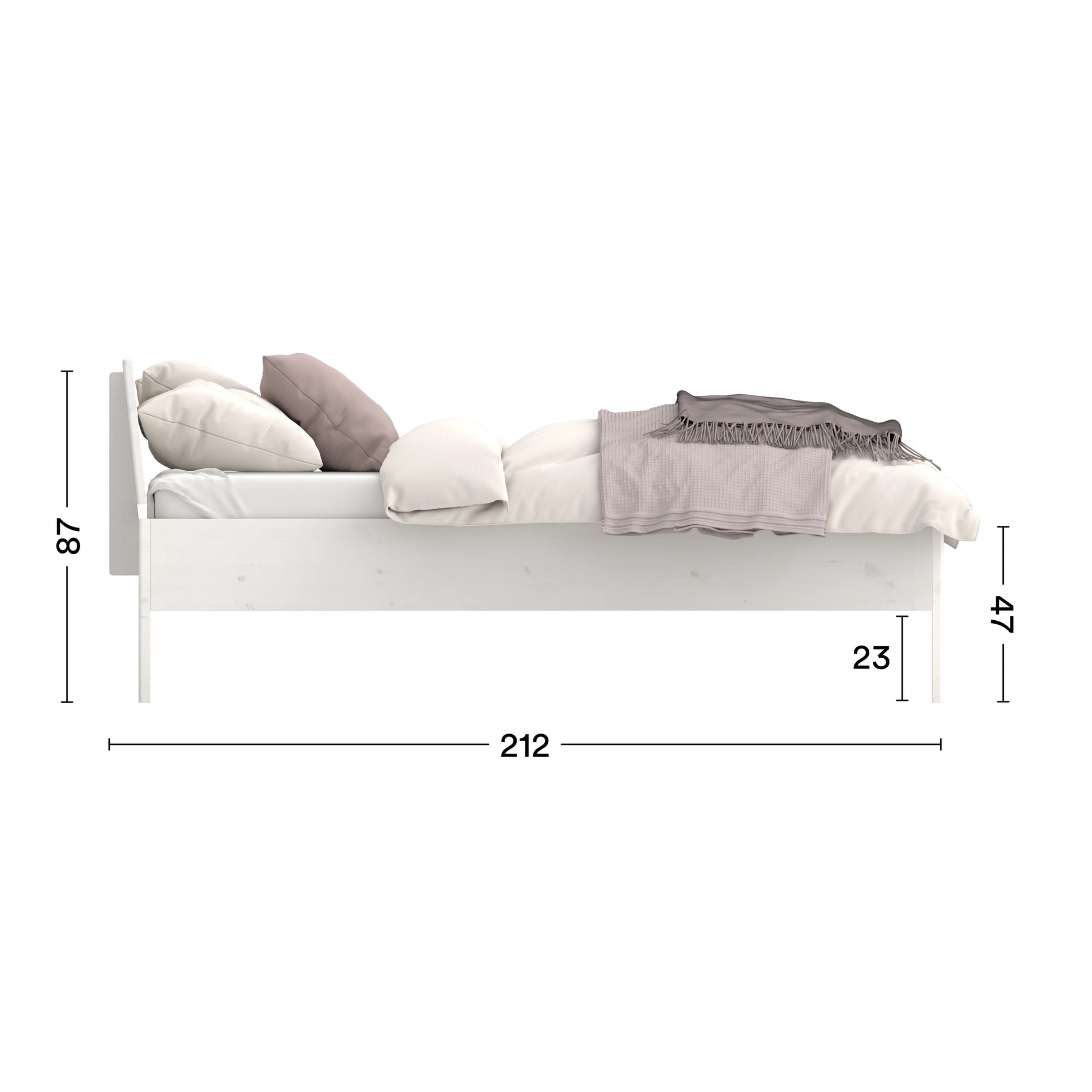 Maße Bett Lade weiß lasiert in Komforthöhe minimalistisches Design