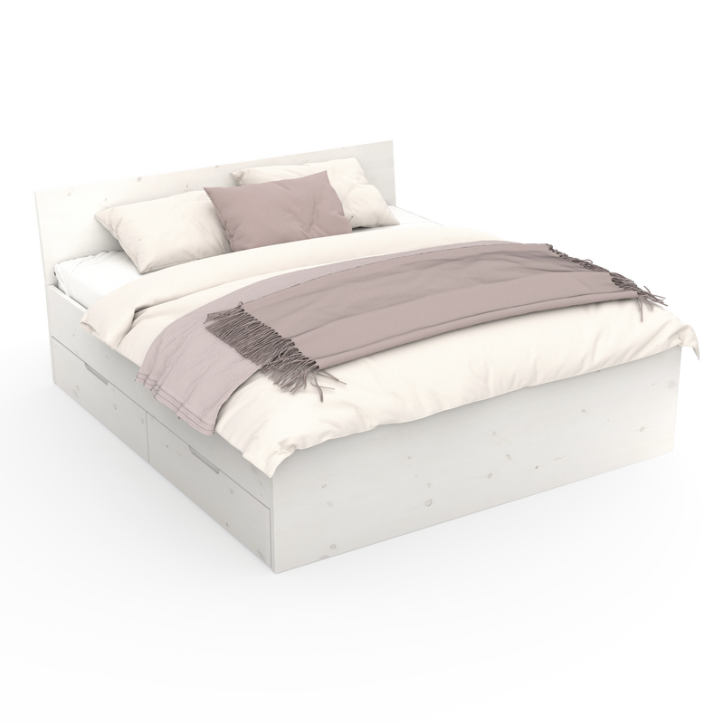 Bett Lade Comfort mit zusätzlichem Stauraum aus Echtholz fair produziert und weißer bio Lasur