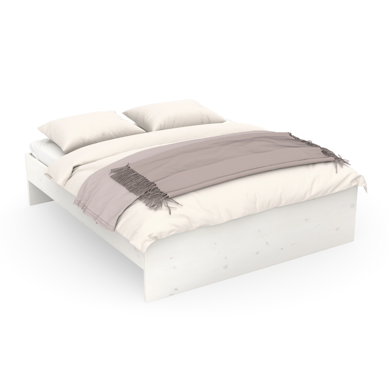 Bett Lade Minimal in weiß lasiertem Echtholz schlicht und Praktisch ohne Lehne