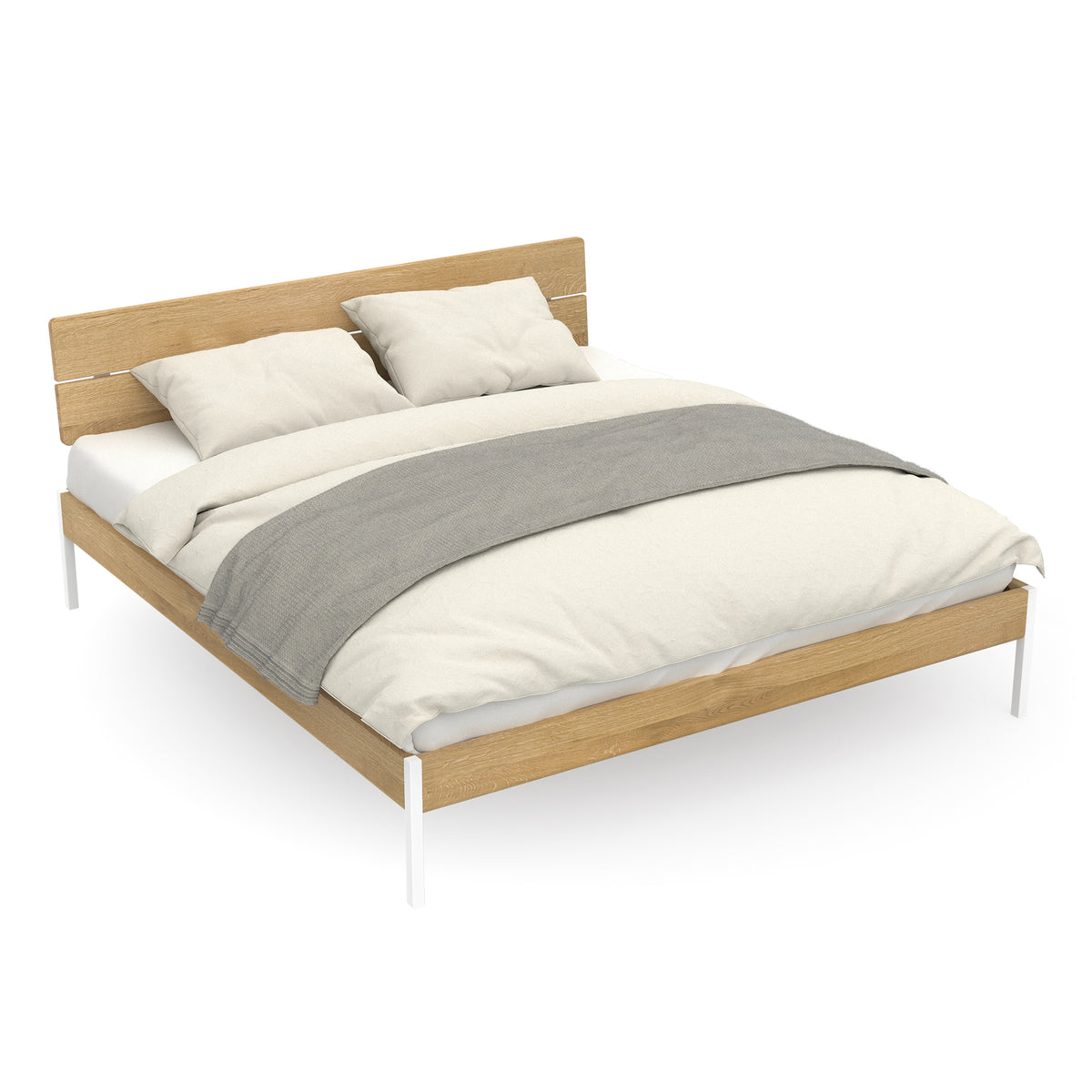 Bett Luna Comfort - komfortables Design mit Kopfteil - Eiche & Metall – ekomia