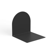 Minimalistische Buchstütze schwarz funktional und robust, runde und eckige Seite