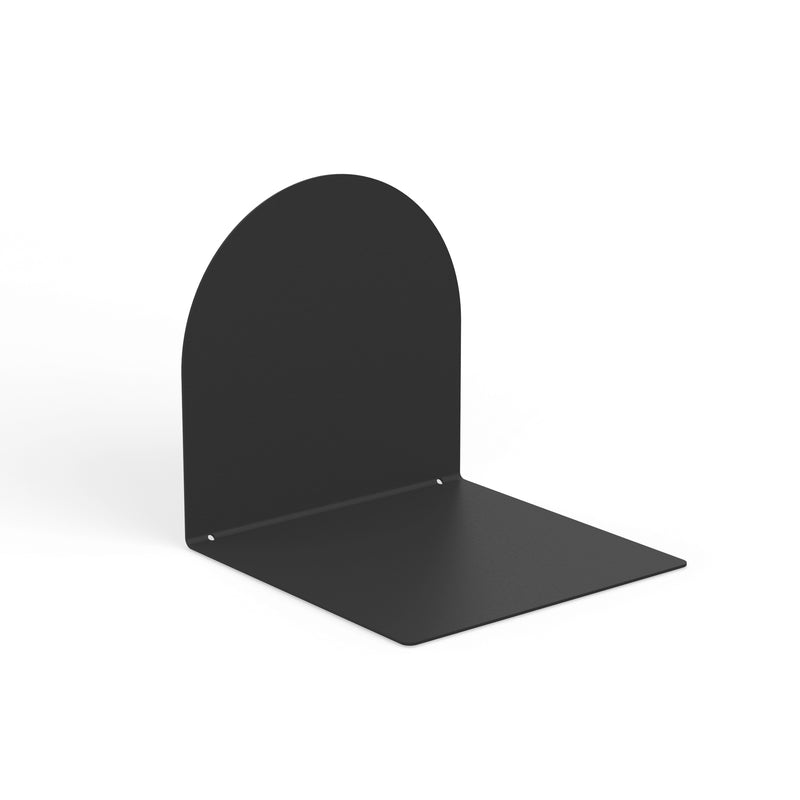 Minimalistische Buchstütze schwarz funktional und robust, runde und eckige Seite