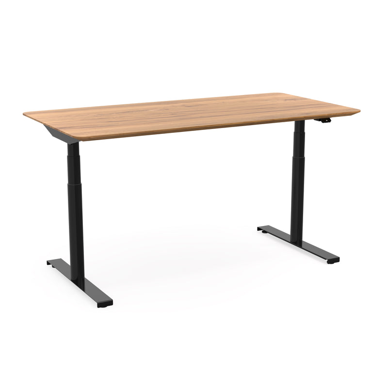 Ökomöbel ergonomischer höhenverstellbarer Schreibtisch Levi schwarzes Gestell mit maßgefertigter Echtholz Tischplatte  aus zertifizierter geölter Kernbuche 