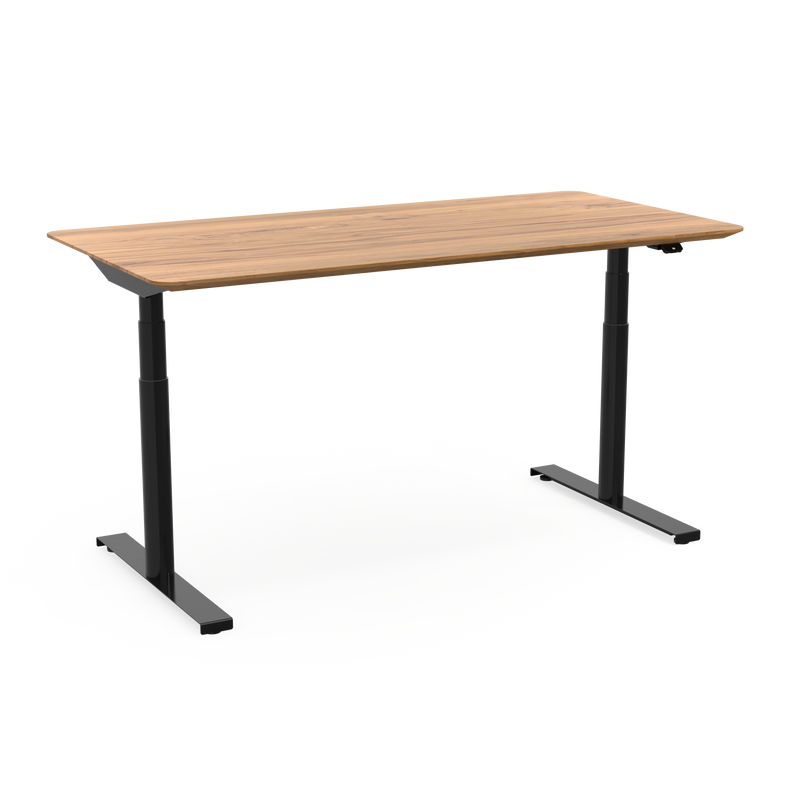 Ökomöbel ergonomischer höhenverstellbarer Schreibtisch Levi schwarzes Gestell mit maßgefertigter Echtholz Tischplatte  aus zertifizierter geölter Kernbuche 