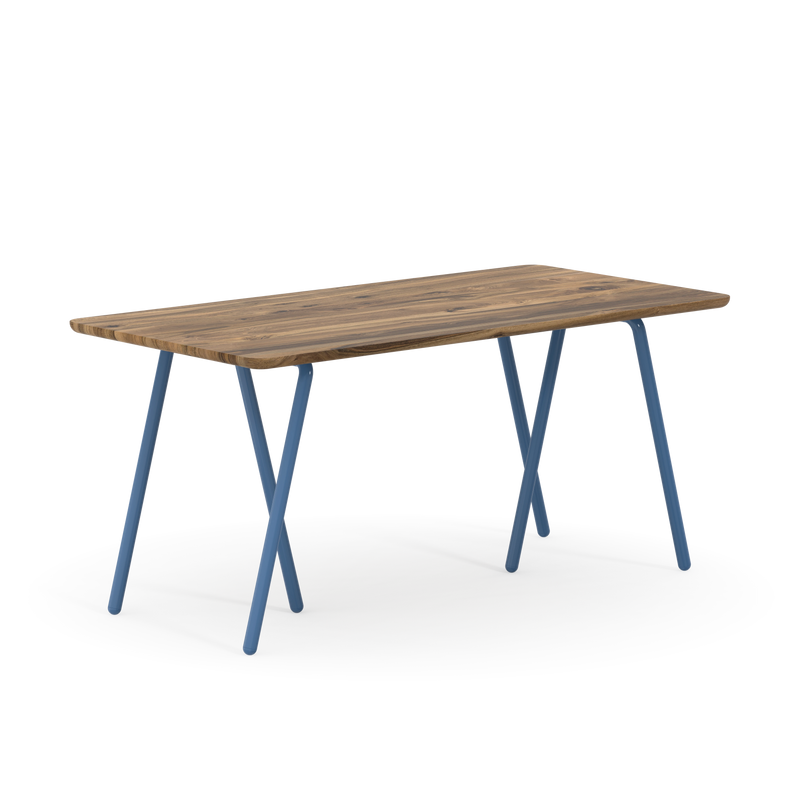 Puristischer Schreibtisch Libra Smokey Blue massive Walnuss nachhaltig geölt veredelt