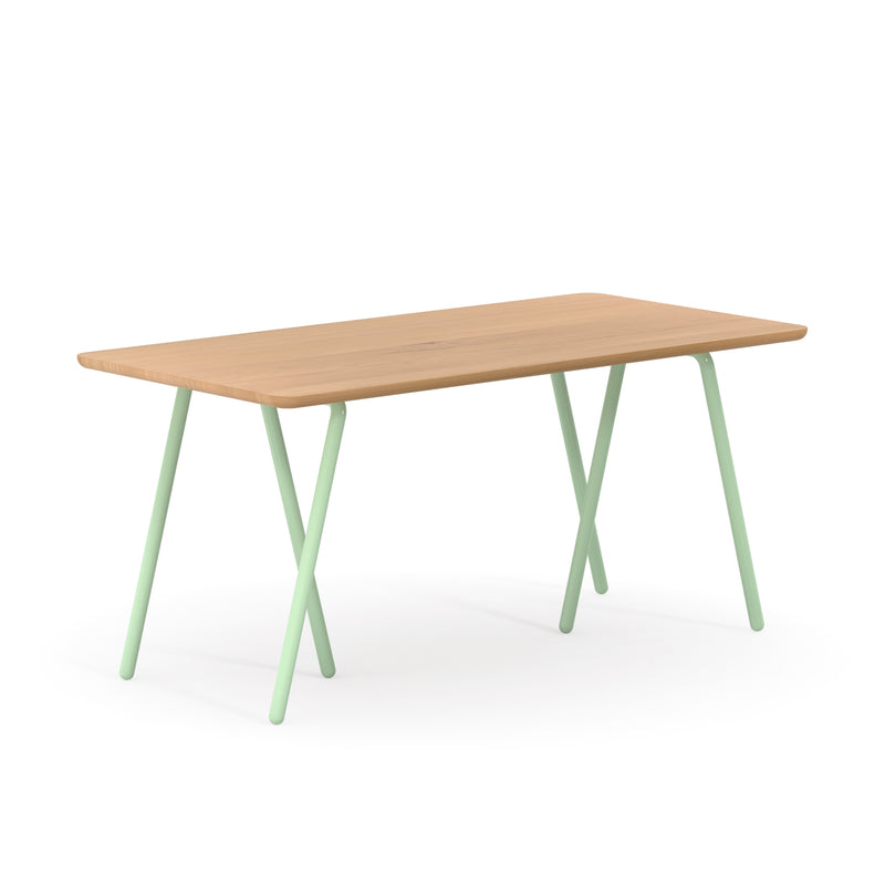 Design Möbel moderner Schreibtischbock Libra Pistacchio mit zertifizierter Holztischplatte Buche handgefertigt